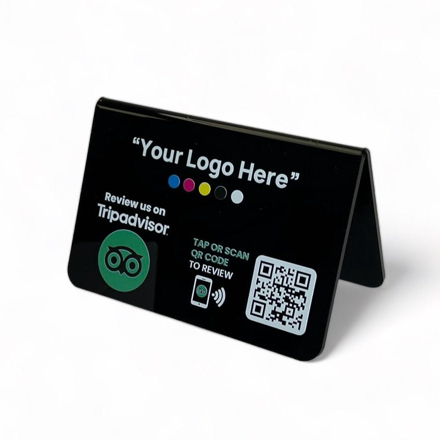 Smart-Tap, Tripadvisor Review Table Talker με NFC/QR Code, V-Shape με το λογότυπό σας. Μαύρο