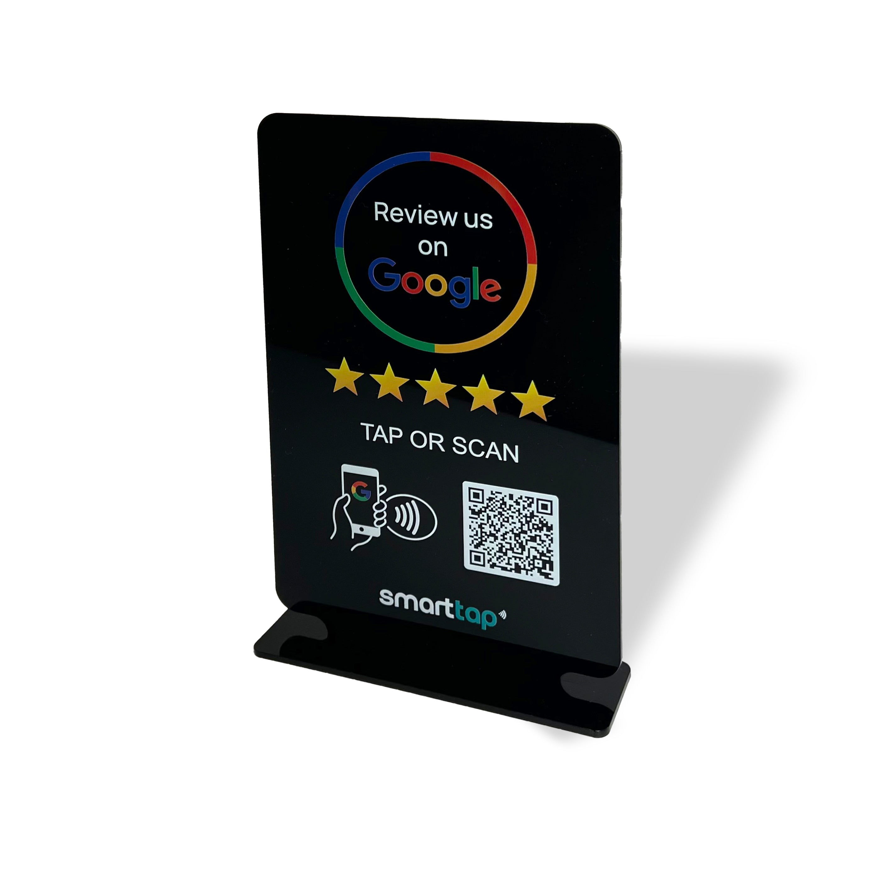 Smart-Tap, Google Review Table Talker με NFC/QR Code, T-Shape χωρίς το λογότυπο σας. Μεγάλο σε μαύρο χρώμα