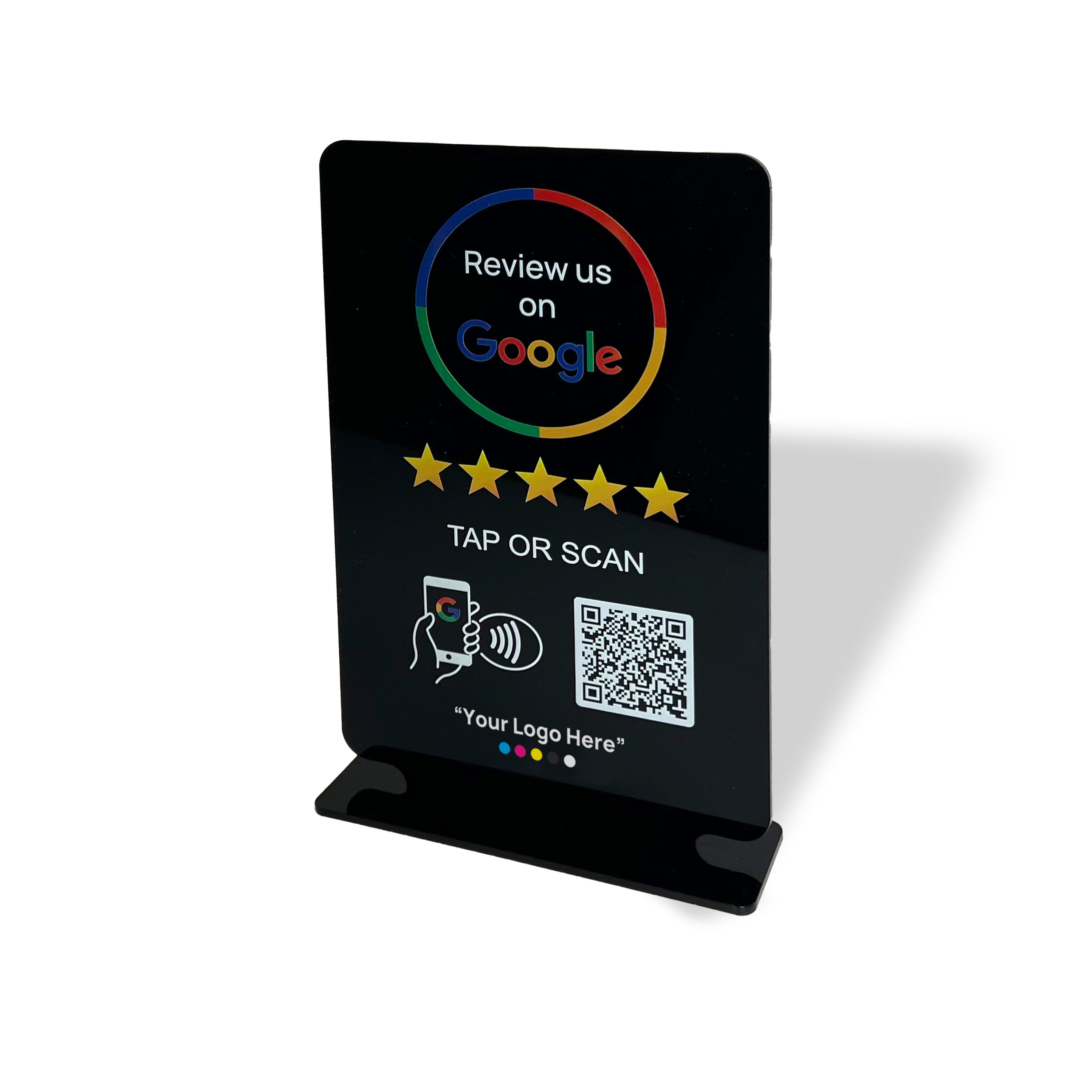 Smart-Tap, Google Review Table Talker με NFC/QR Code, T-Shape με το λογότυπο σας. Μαύρο μεγάλο