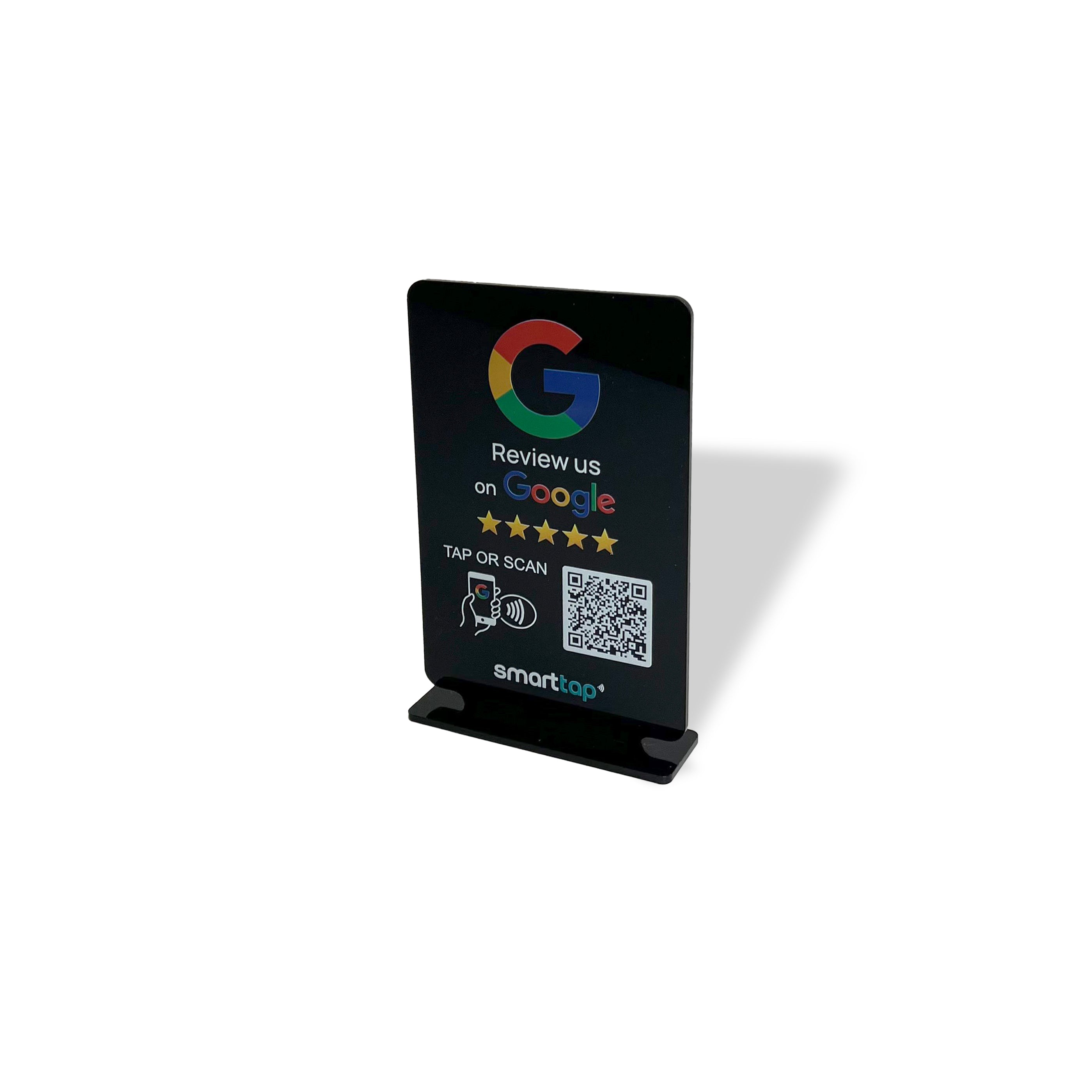 Smart-Tap, Google Review Table Talker με NFC/QR Code, T-Shape χωρίς το λογότυπο σας. Μικρό σε μαύρο χρώμα