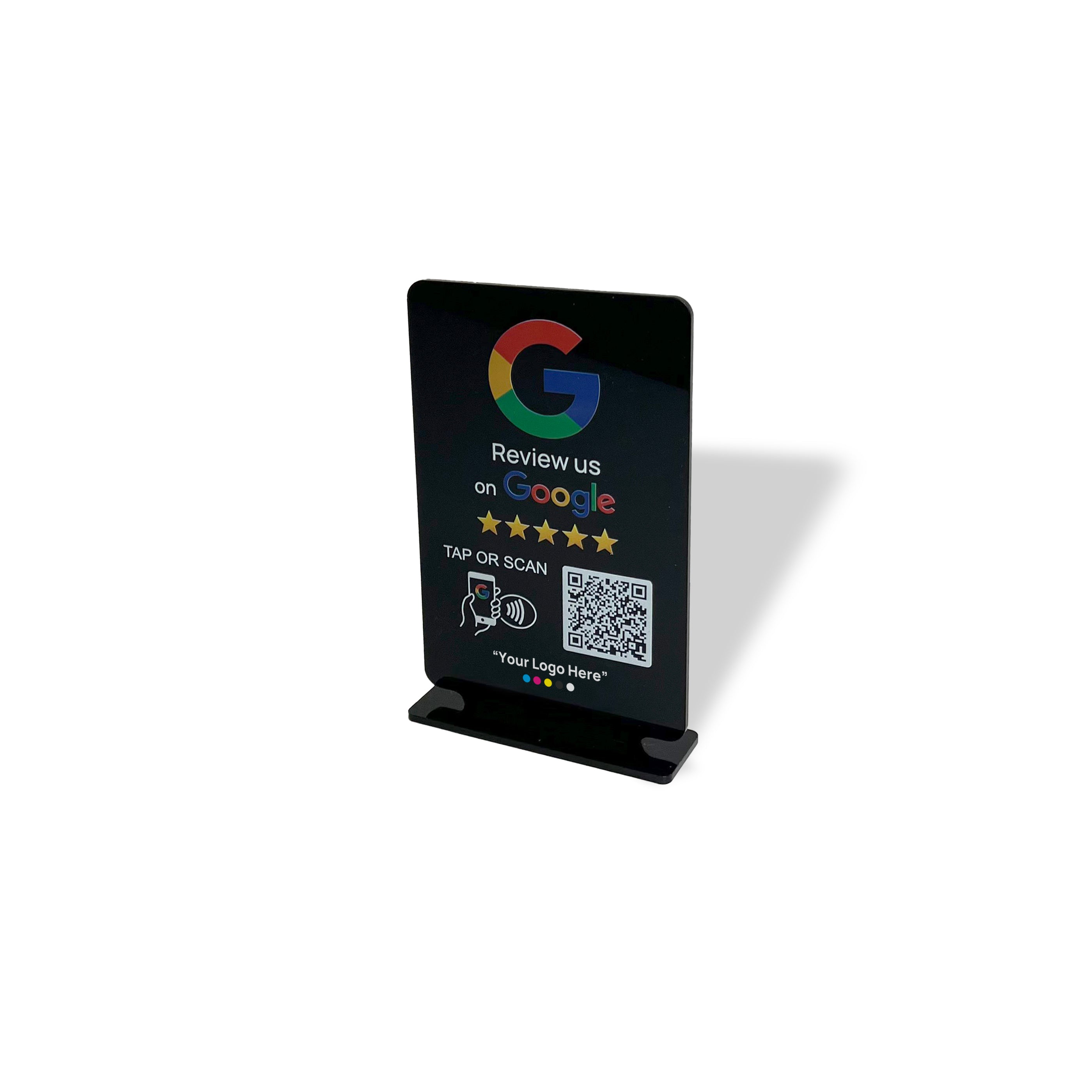 Smart-Tap, Google Review Table Talker με NFC/QR Code, T-Shape με το λογότυπο σας. Μαύρο μικρό