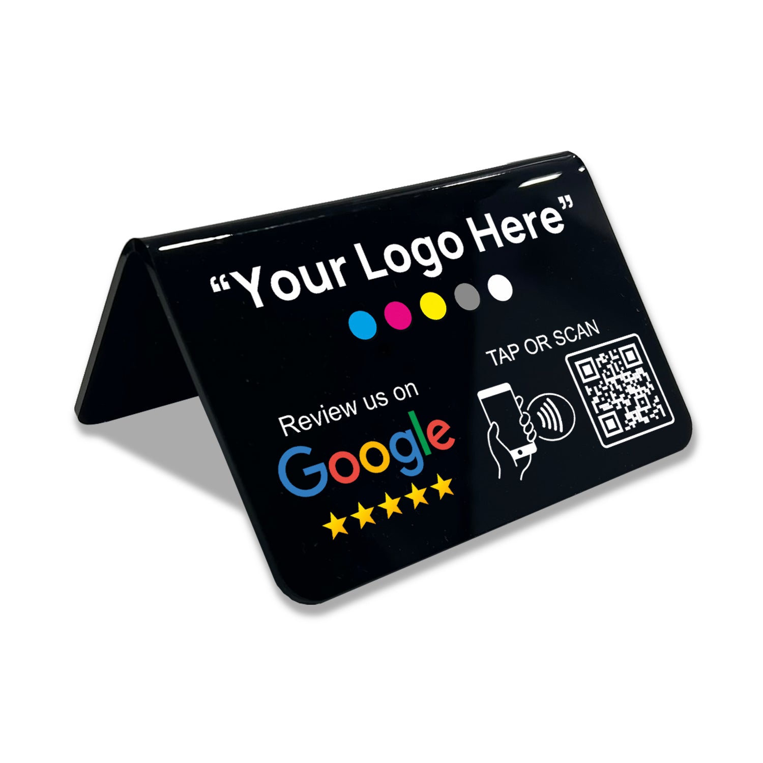 Smart-Tap, Google Review Table Talker με NFC/QR Code, V-Shape με το λογότυπό σας. Μαύρο