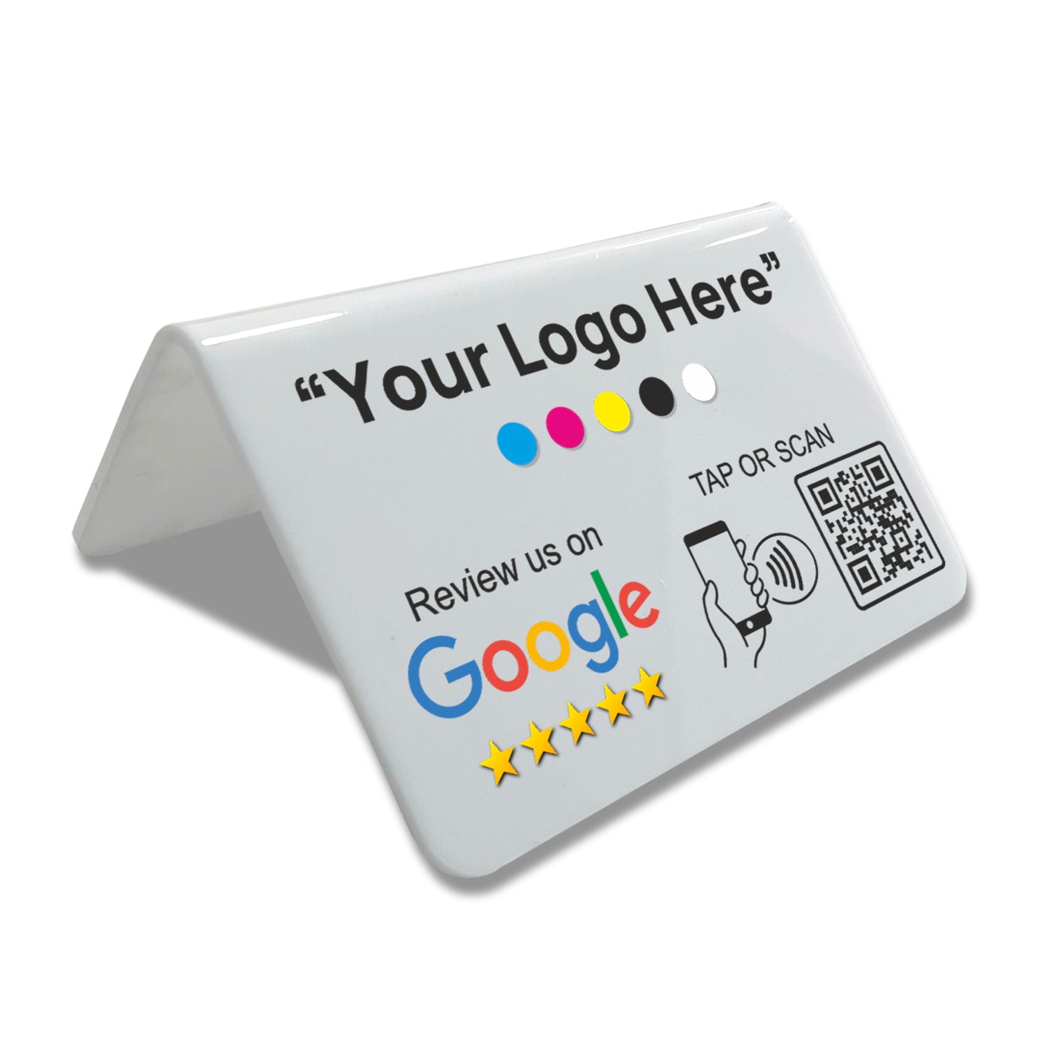 Smart-Tap, Google Review Table Talker με NFC/QR Code, V-Shape με το λογότυπό σας. Άσπρο