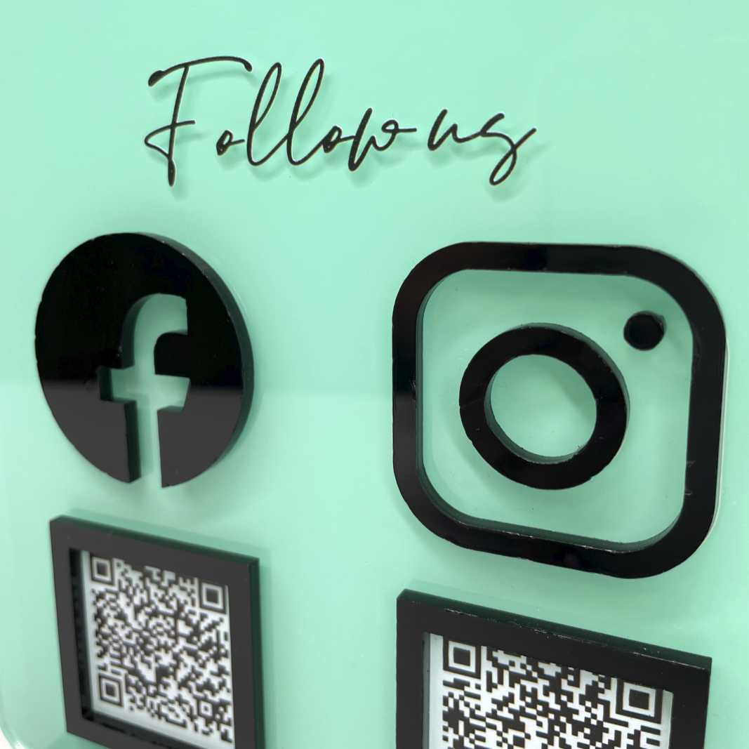 Smart-Tap, Google Review Table Talker 2-Links με NFC/QR Code, T-Shape με χρωματιστό αυτοκόλλητο, με το λογότυπό σας. Τυρκουάζ με μαύρα διακοσμητικά