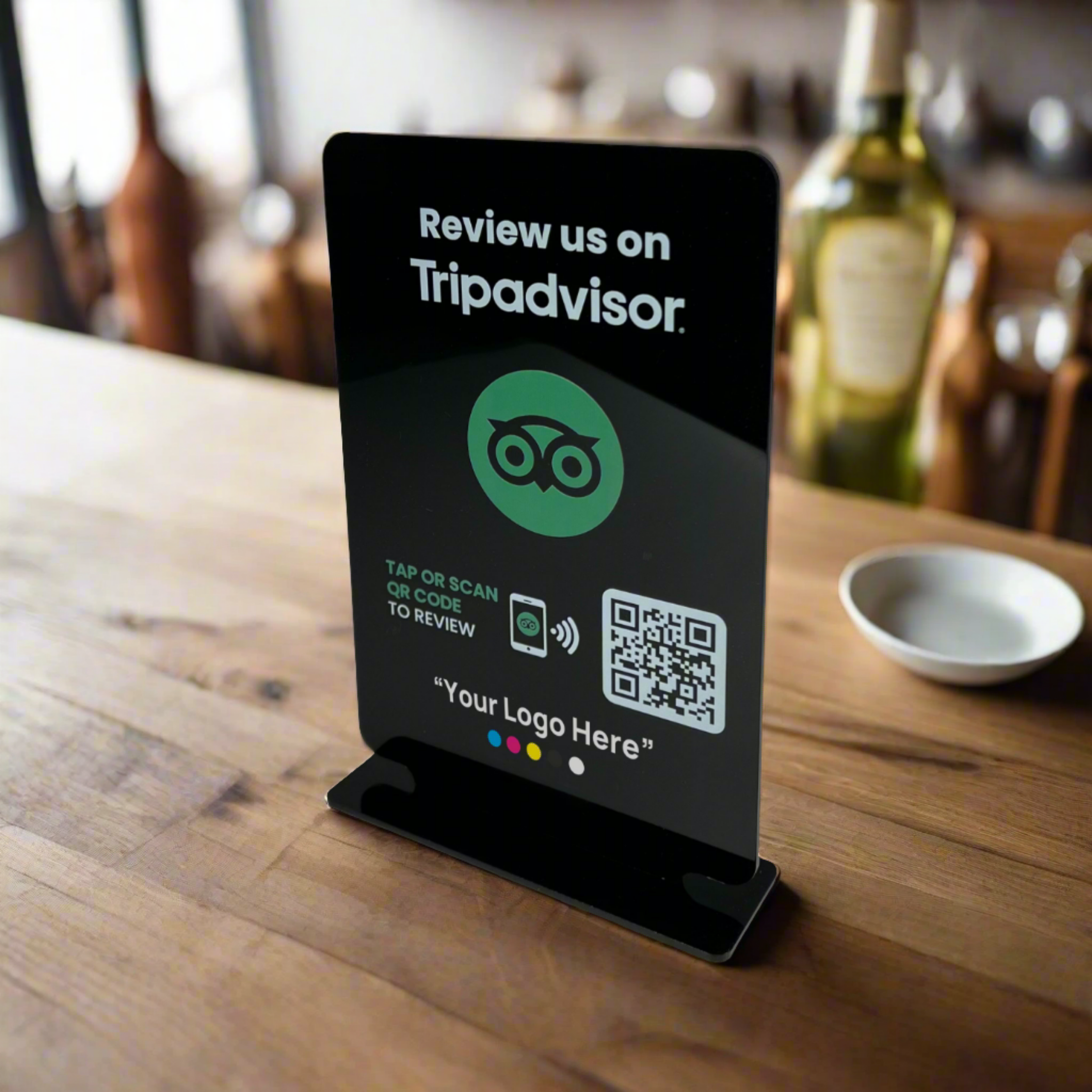 Smart-Tap, Google Review Table Talker με NFC/QR Code, T-Shape με το λογότυπο σας. Μεγάλο σε μαύρο χρώμα