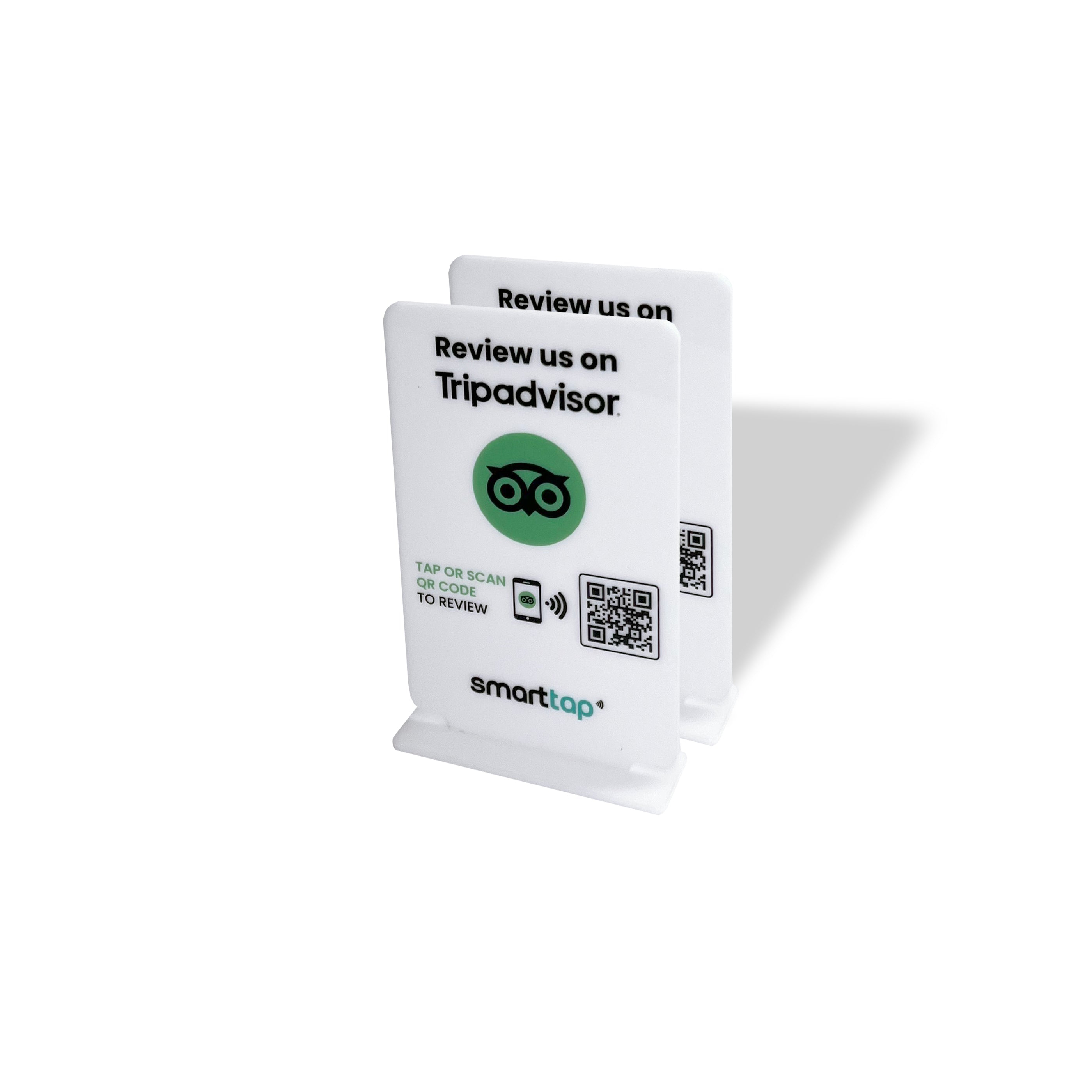 Smart-Tap, Google Review Table Talker με NFC/QR Code, T-Shape χωρίς το λογότυπο σας. Μικρό σε άσπρο χρώμα. Σετ 2 τεμαχίων