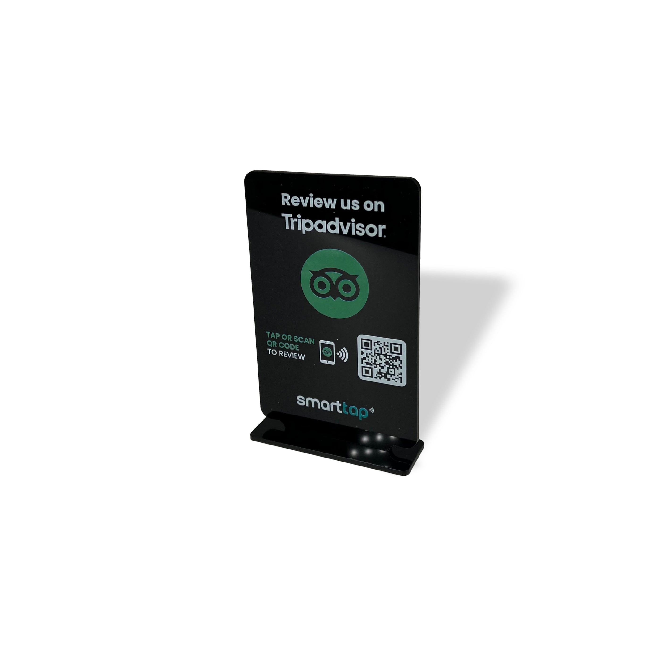 Smart-Tap, Google Review Table Talker με NFC/QR Code, T-Shape χωρίς το λογότυπο σας. Μικρό σε μαύρο χρώμα