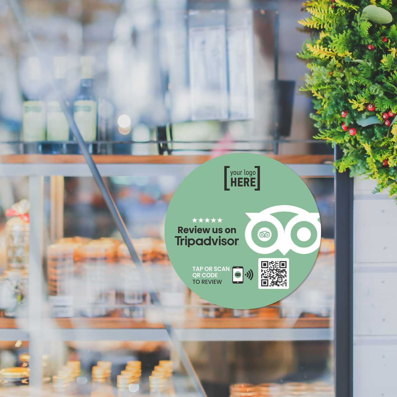 Smart-Tap, Tripadvisor sticker με NFC/QR Code με το λογότυπο σας. Σχέδιο 1.