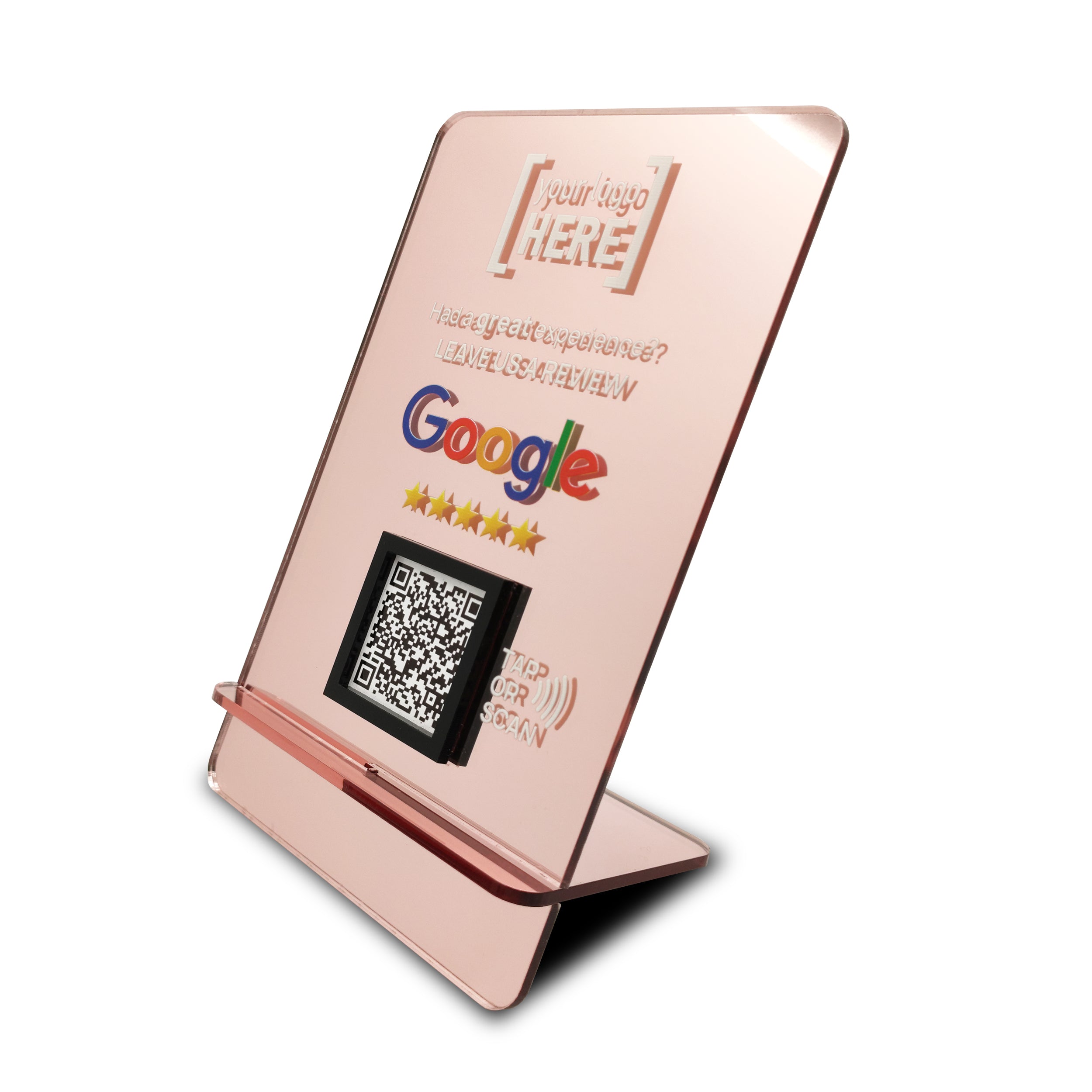 Google Review Table Talker L-Shape Flat Ροζ-Χρυσό Καθρέφτης με το λογότυπό σας