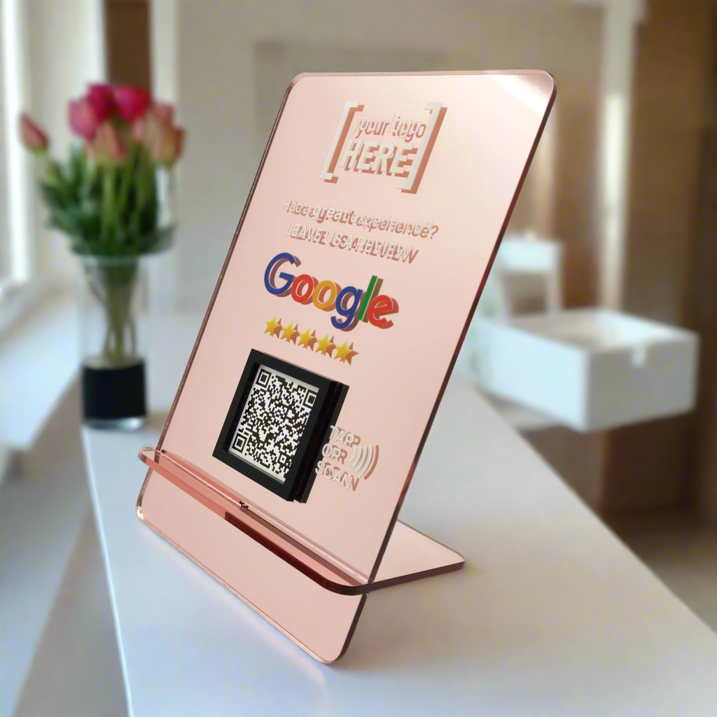 Google Review Table Talker L-Shape Flat Ροζ-Χρυσό Καθρέφτης με το λογότυπό σας