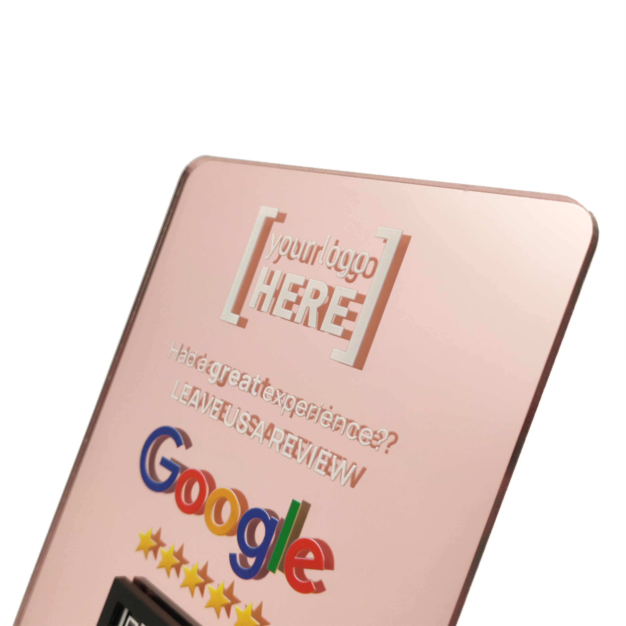 Google Review Table Talker L-Shape Flat Ροζ-Χρυσό Καθρέφτης με το λογότυπό σας