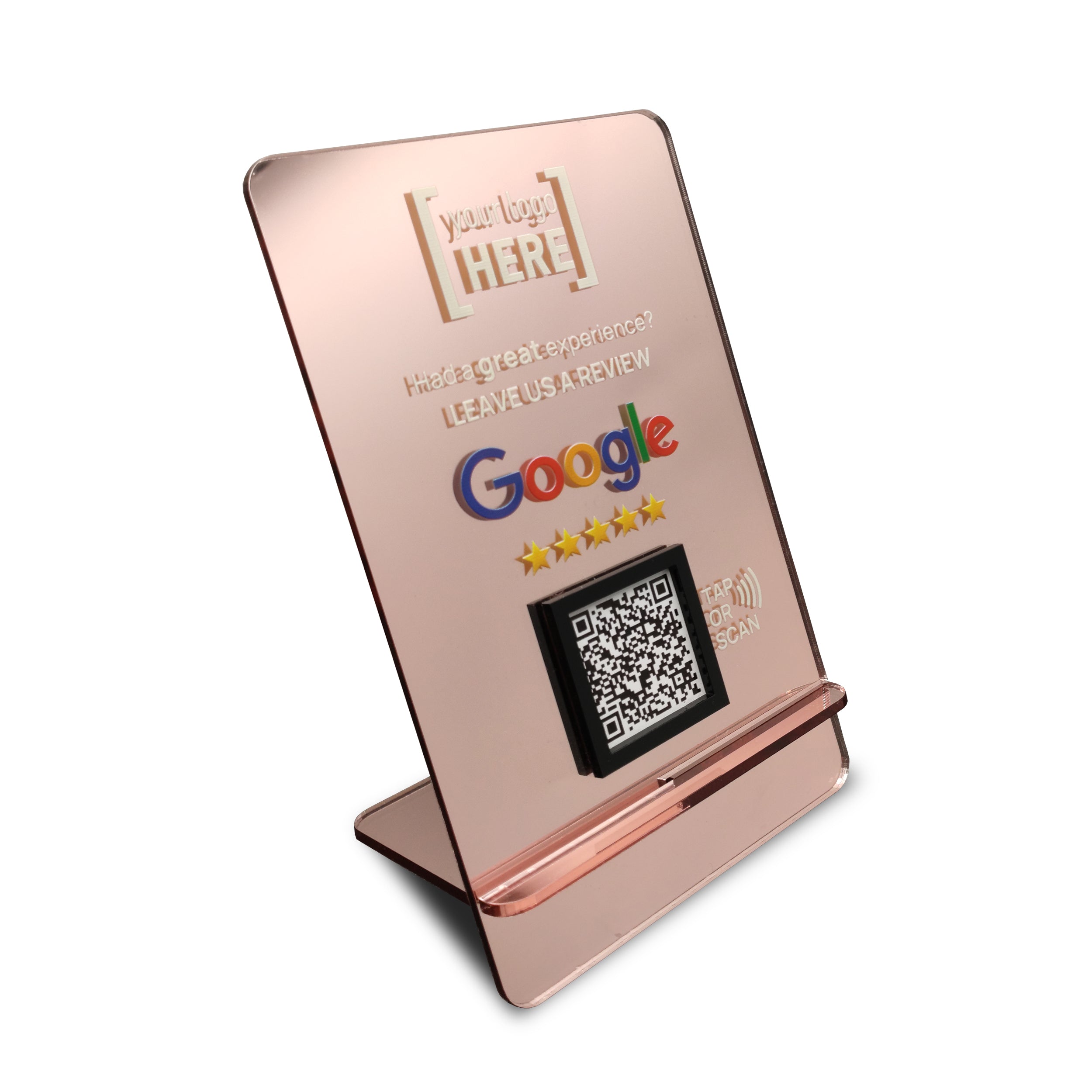Google Review Table Talker L-Shape Flat Ροζ-Χρυσό Καθρέφτης με το λογότυπό σας