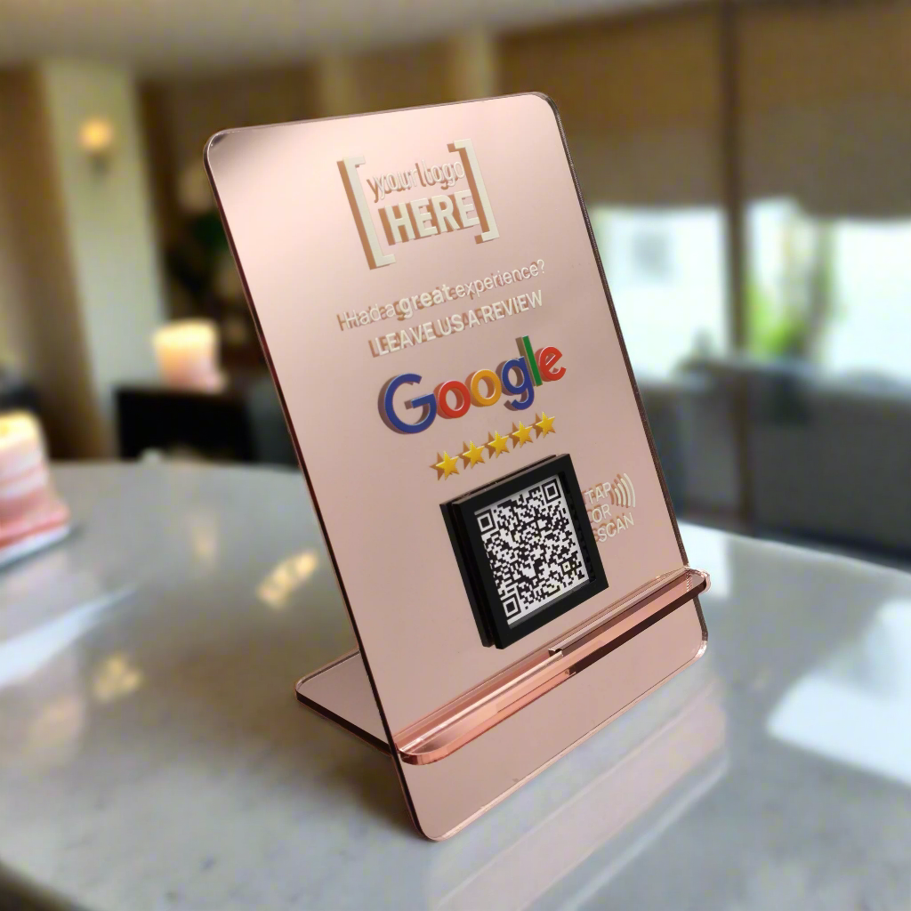 Google Review Table Talker L-Shape Flat Ροζ-Χρυσό Καθρέφτης με το λογότυπό σας