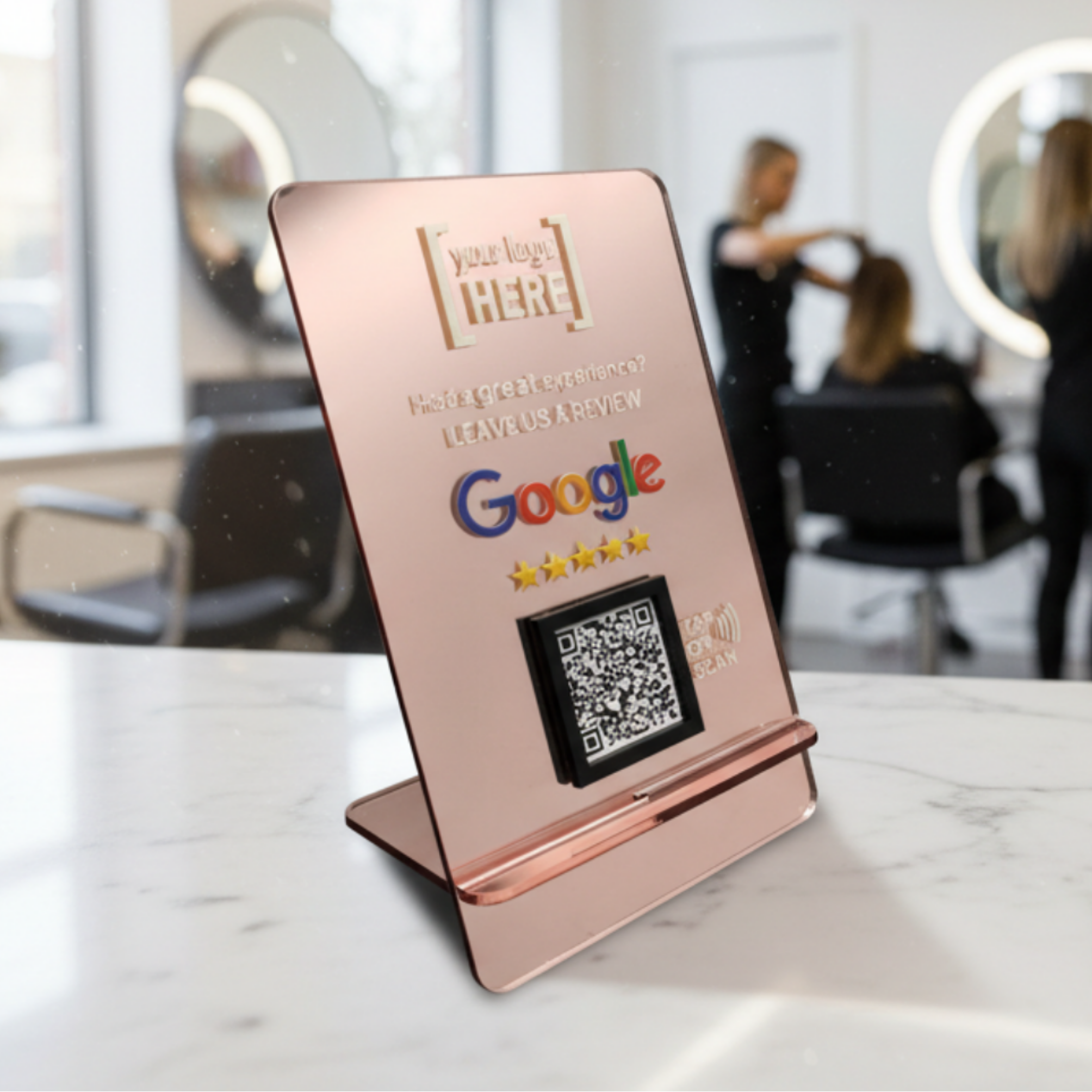 Google Review Table Talker L-Shape Flat Ροζ-Χρυσό Καθρέφτης με το λογότυπό σας