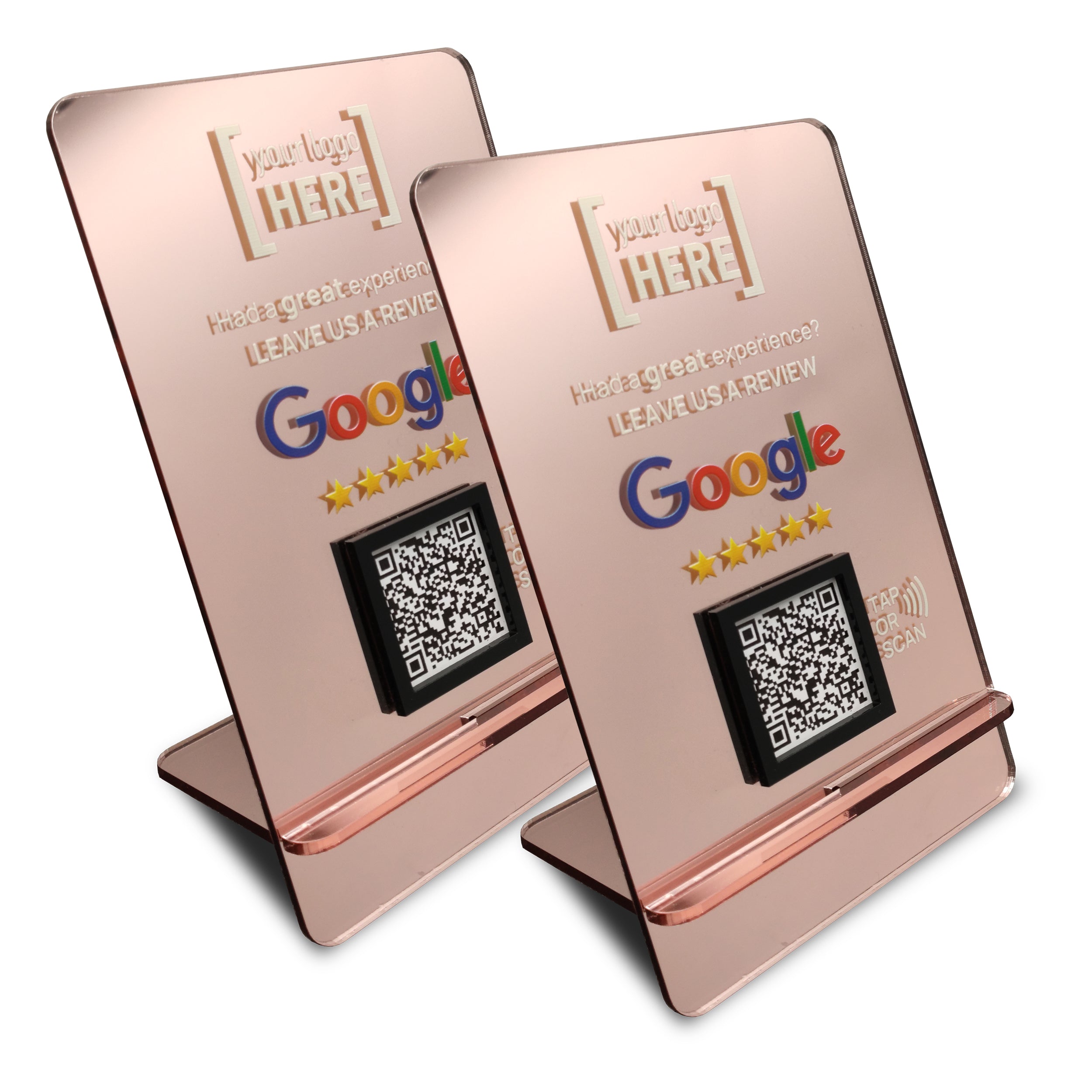 Google Review Table Talker L-Shape Flat Ροζ-Χρυσό Καθρέφτης με το λογότυπό σας