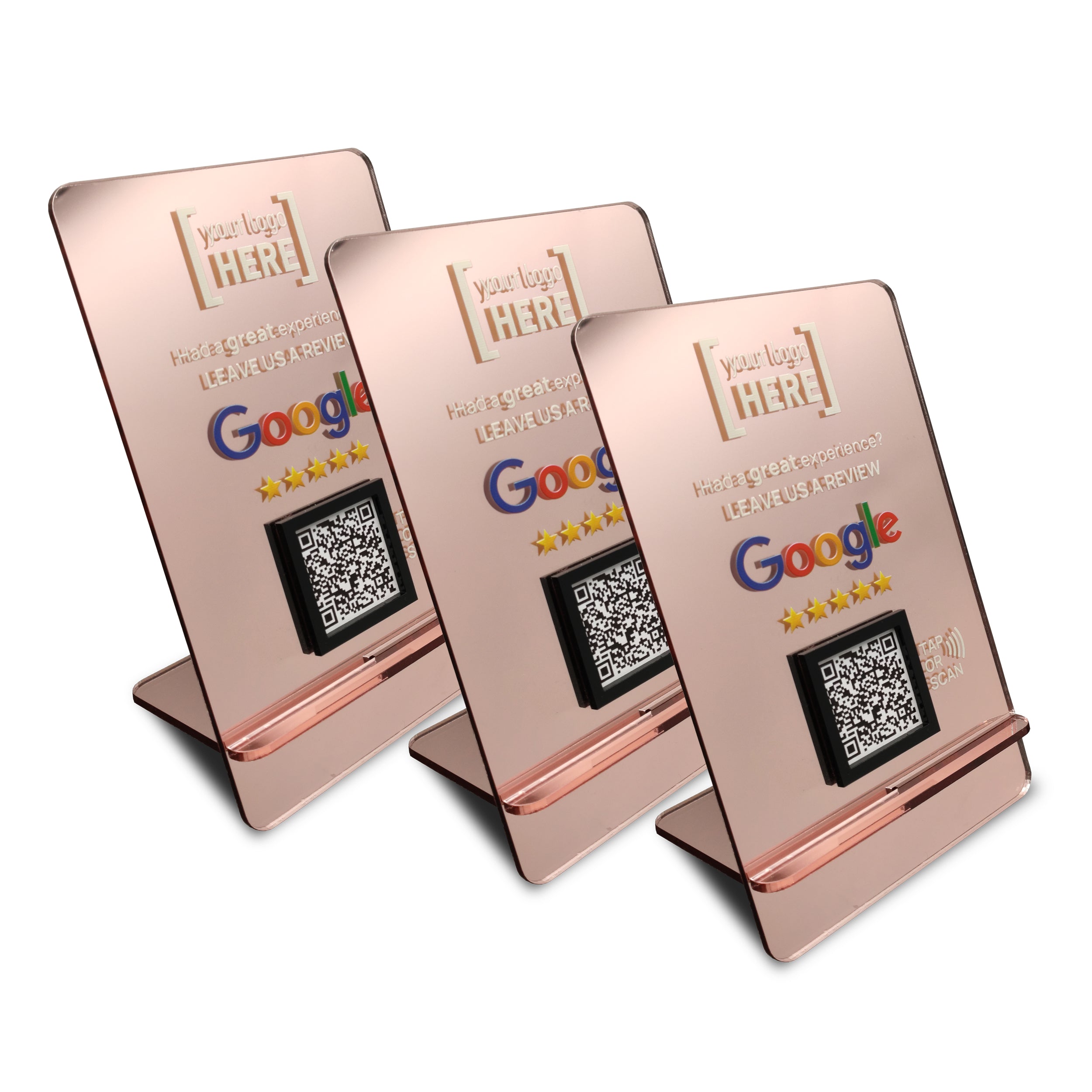 Google Review Table Talker L-Shape Flat Ροζ-Χρυσό Καθρέφτης με το λογότυπό σας