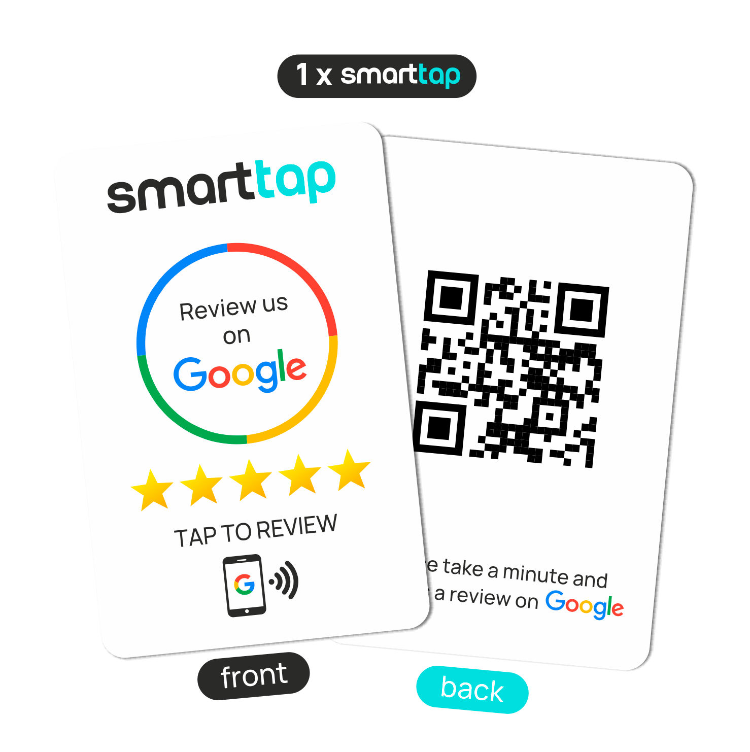 Smart-Tap, Google Review PVC κάρτα με NFC/QR Code, λευκή, χωρίς το λογότυπό σας.