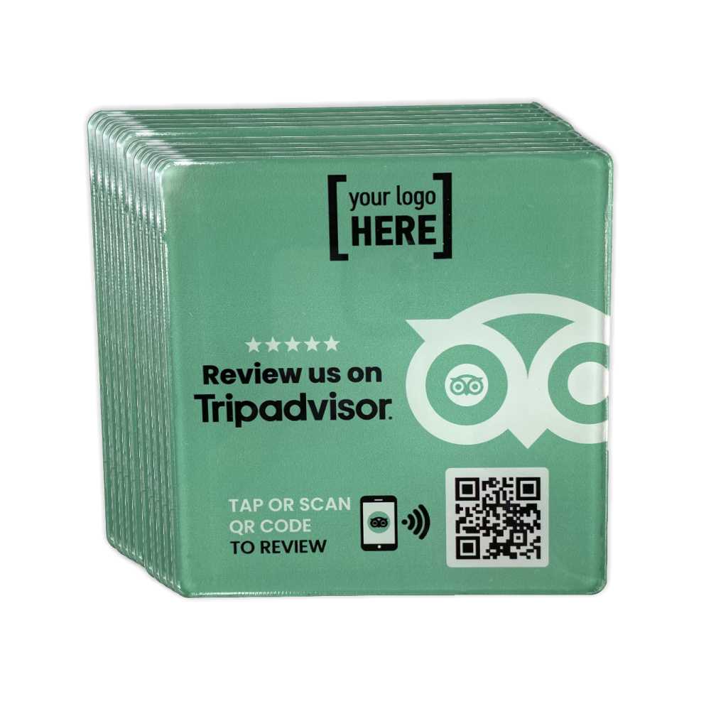 Smart-Tap, Tripadvisor table Coaster με NFC/QR Code, με το λογότυπο σας. Σχέδιο 1. Σετ 10 τεμαχίων
