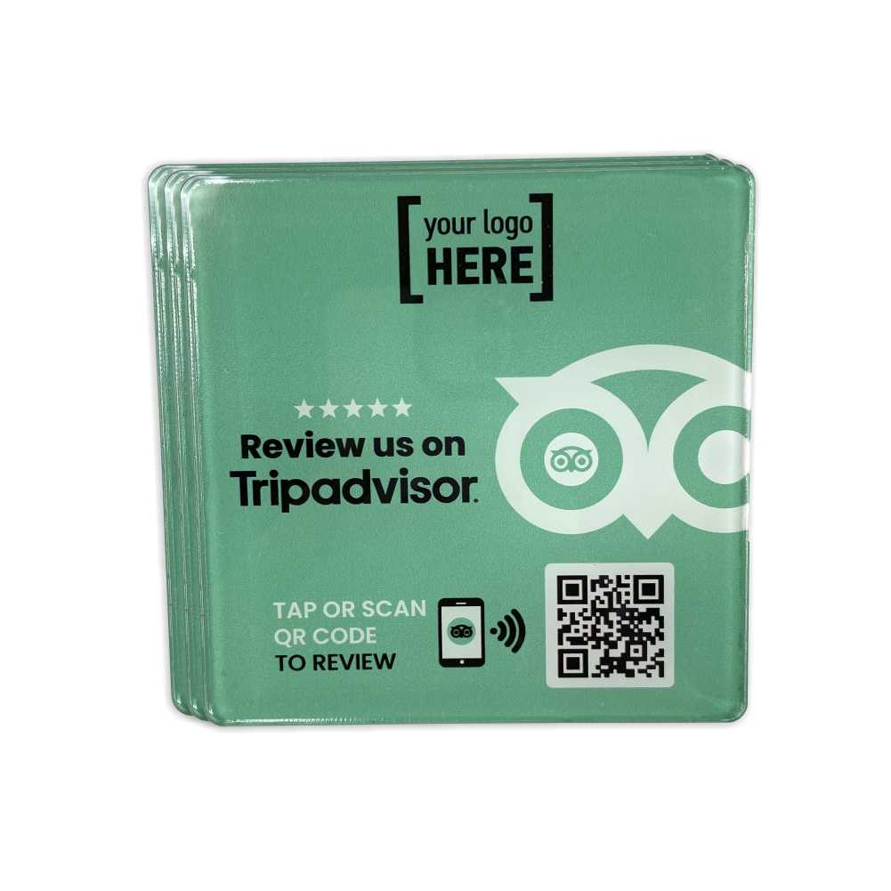 Smart-Tap, Tripadvisor table Coaster με NFC/QR Code, με το λογότυπο σας. Σχέδιο 1. Σετ 3 τεμαχίων