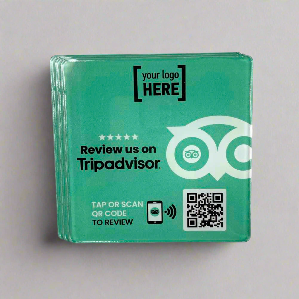 Smart-Tap, Tripadvisor table Coaster με NFC/QR Code, με το λογότυπο σας. Σχέδιο 1. Σετ 3 τεμαχίων