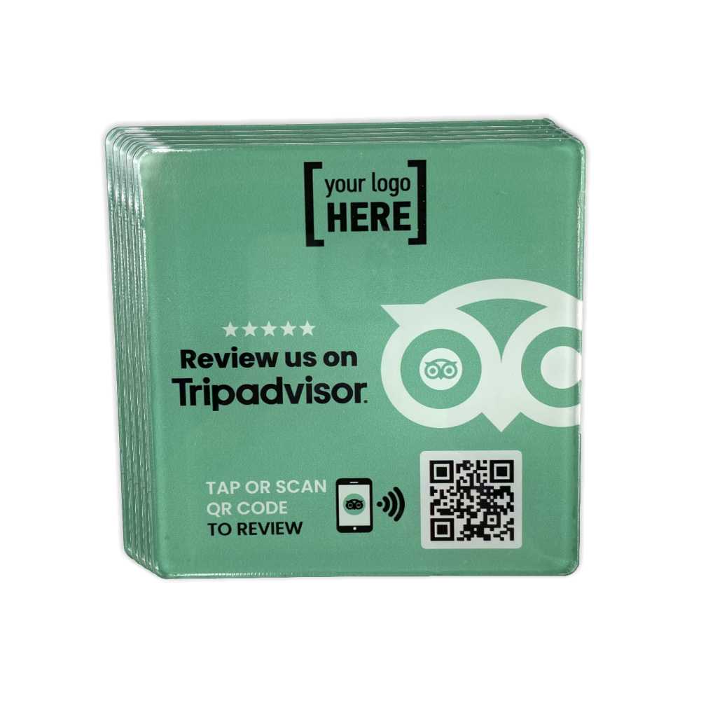 Smart-Tap, Tripadvisor table Coaster με NFC/QR Code, με το λογότυπο σας. Σχέδιο 1. Σετ 5 τεμαχίων