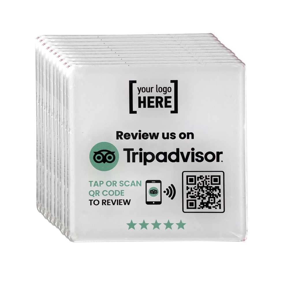 Smart-Tap, Tripadvisor table Coaster με NFC/QR Code, με το λογότυπο σας. Σχέδιο 2. Σετ 10 τεμαχίων