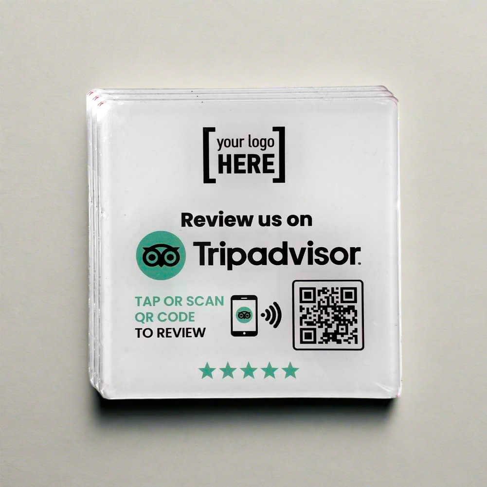Smart-Tap, Tripadvisor table Coaster με NFC/QR Code, με το λογότυπο σας. Σχέδιο 2. Σετ 3 τεμαχίων