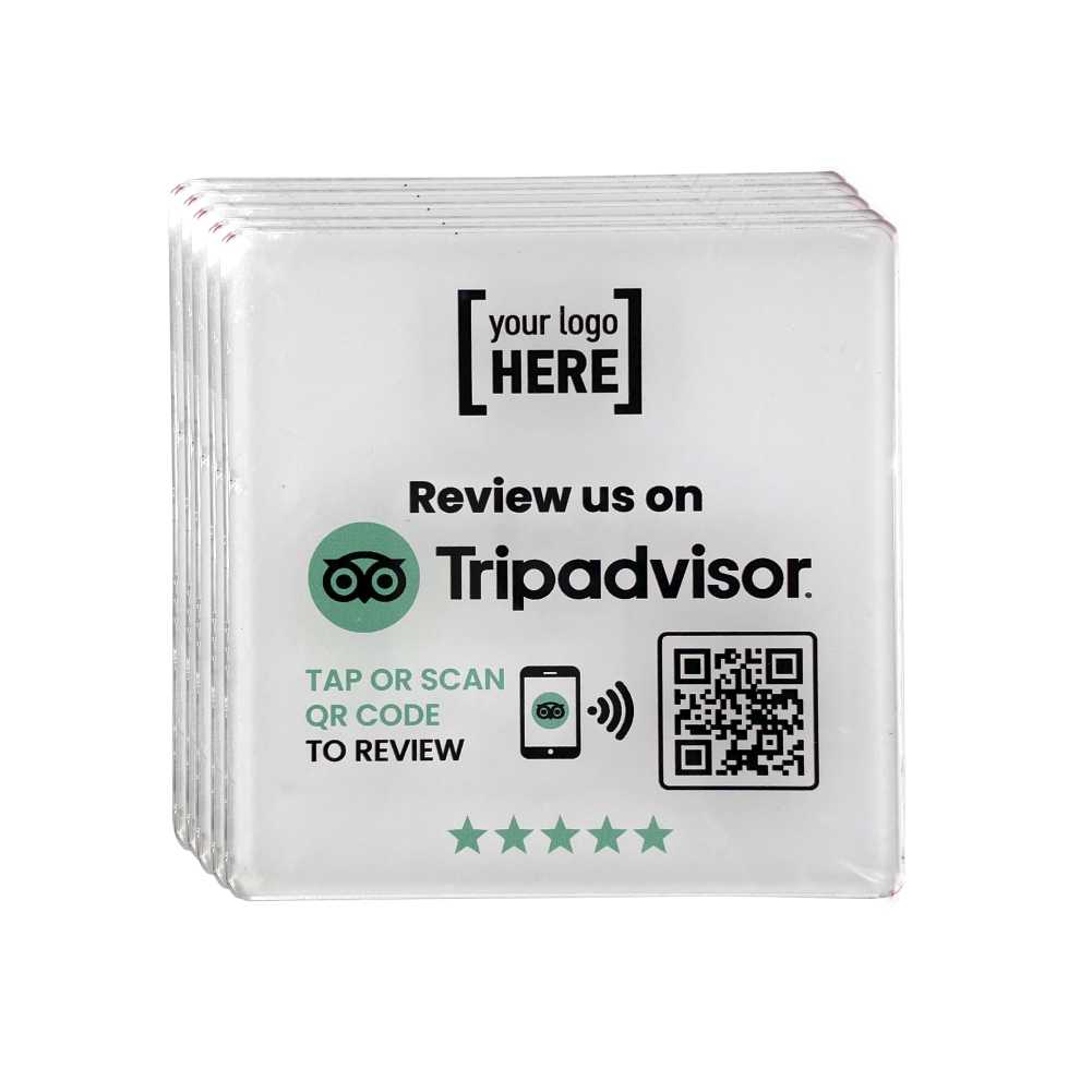 Smart-Tap, Tripadvisor table Coaster με NFC/QR Code, με το λογότυπο σας. Σχέδιο 2. Σετ 5 τεμαχίων
