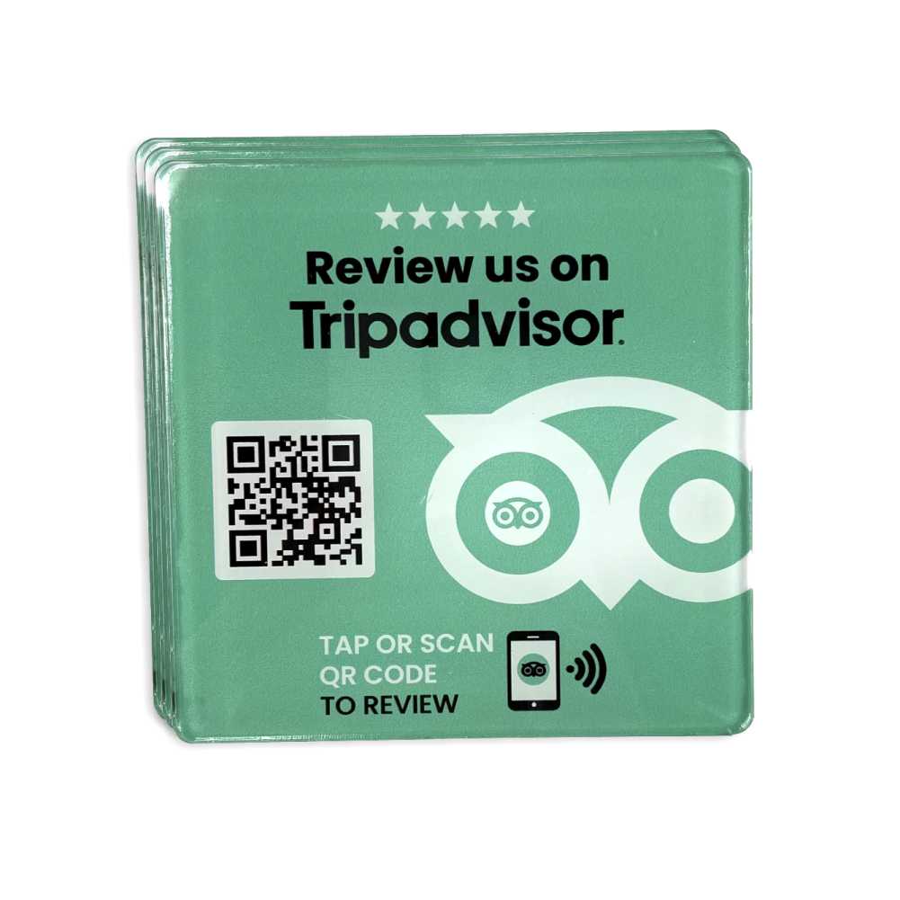 Smart-Tap, Tripadvisor table Coaster με NFC/QR Code, χωρίς το λογότυπο σας. Σχέδιο 1. Σετ 3 τεμαχίων