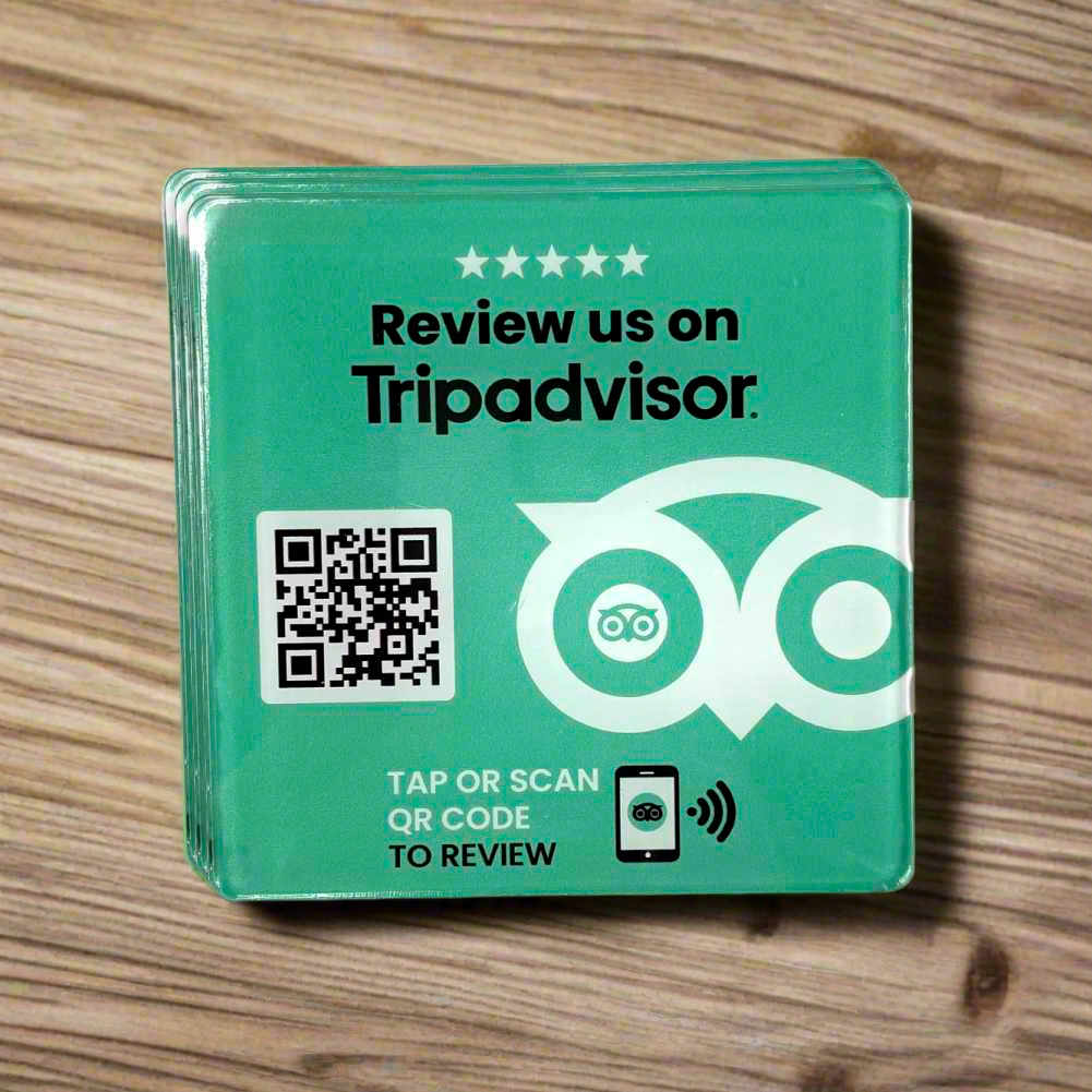 Smart-Tap, Tripadvisor table Coaster με NFC/QR Code, χωρίς το λογότυπο σας. Σχέδιο 1. Σετ 3 τεμαχίων
