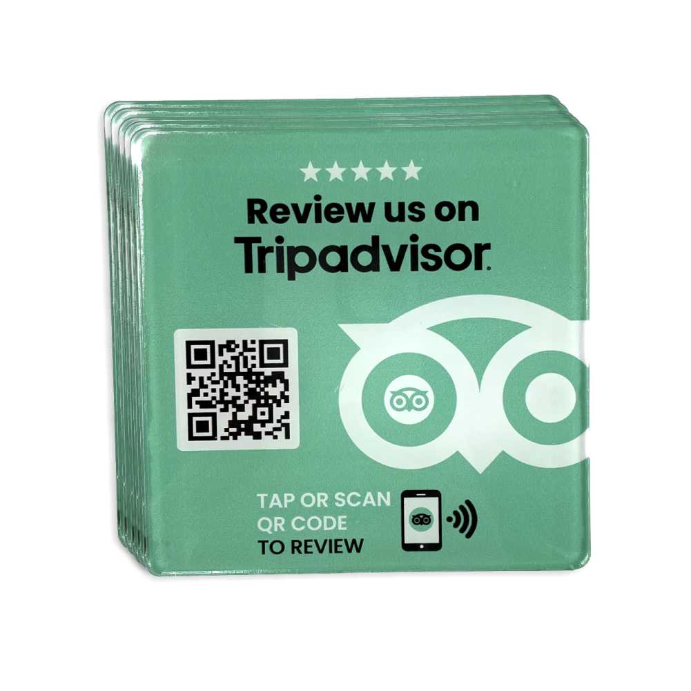 Smart-Tap, Tripadvisor table Coaster με NFC/QR Code, χωρίς το λογότυπο σας. Σχέδιο 1. Σετ 5 τεμαχίων