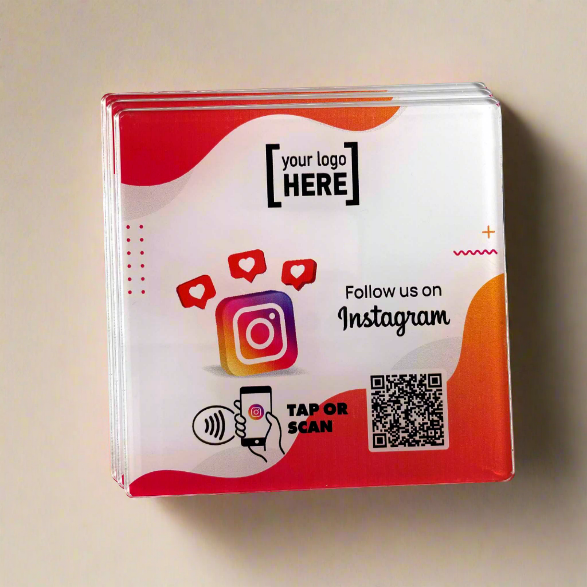Smart-Tap, Instagram table Coaster με NFC/QR Code με το λογότυπο σας. Σχέδιο 1. Σετ 3 τεμαχίων