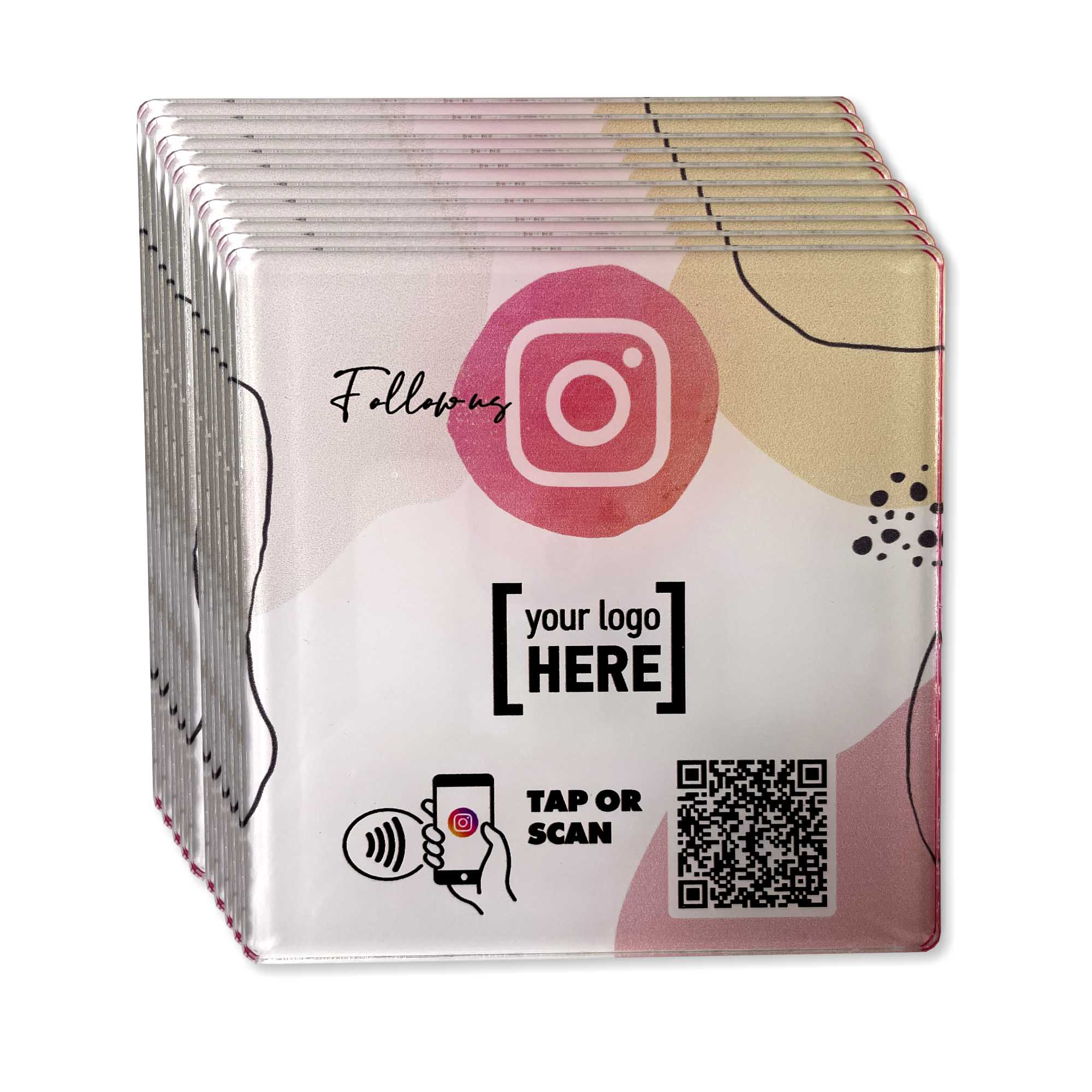 Smart-Tap, Instagram table Coaster με NFC/QR Code με το λογότυπο σας. Σχέδιο 2. Σετ 10 τεμαχίων