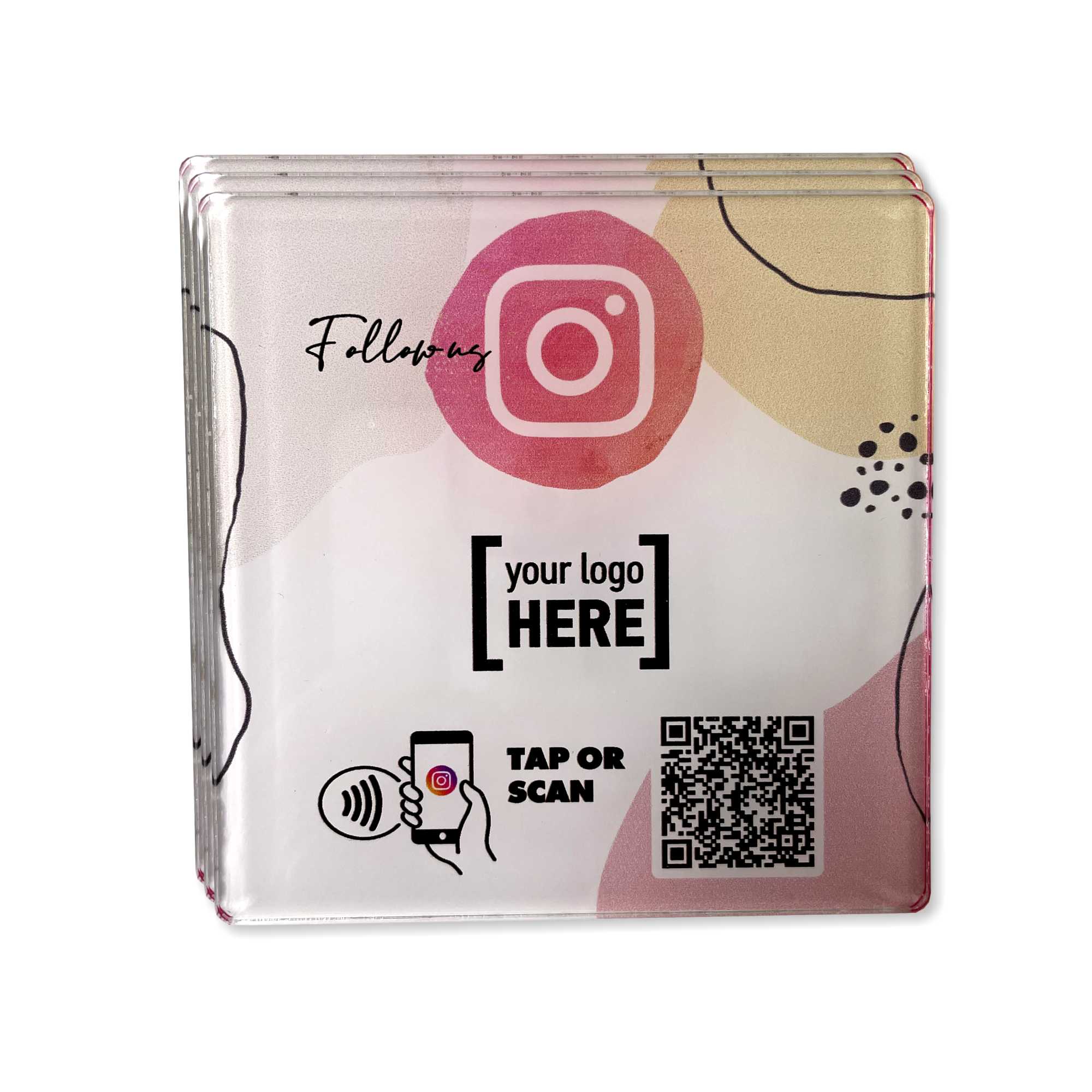 Smart-Tap, Instagram table Coaster με NFC/QR Code με το λογότυπο σας. Σχέδιο 2. Σετ 3 τεμαχίων