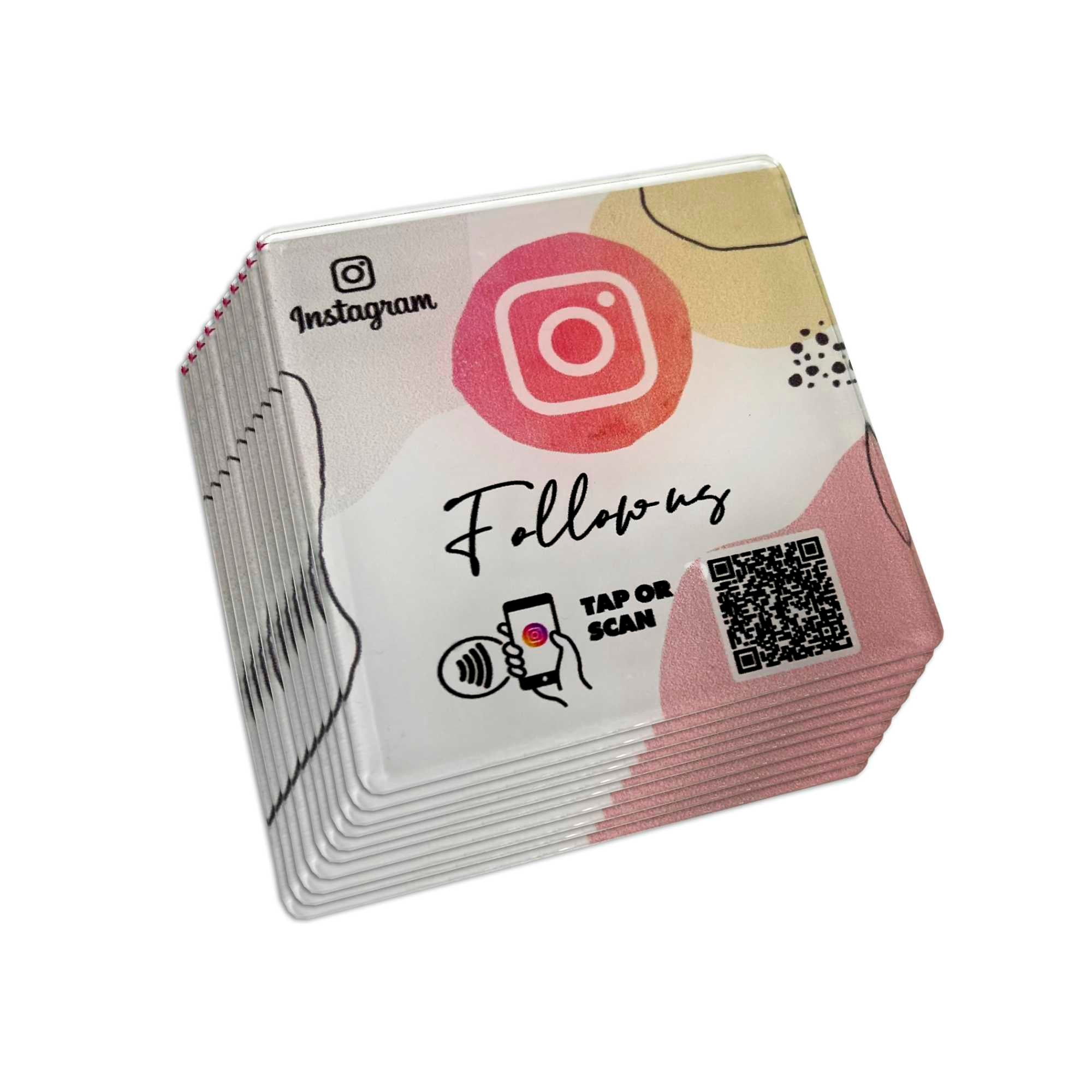 Smart-Tap, Instagram table Coaster με NFC/QR Code χωρίς το λογότυπο σας. Σχέδιο 2. Σετ 10 τεμαχίων