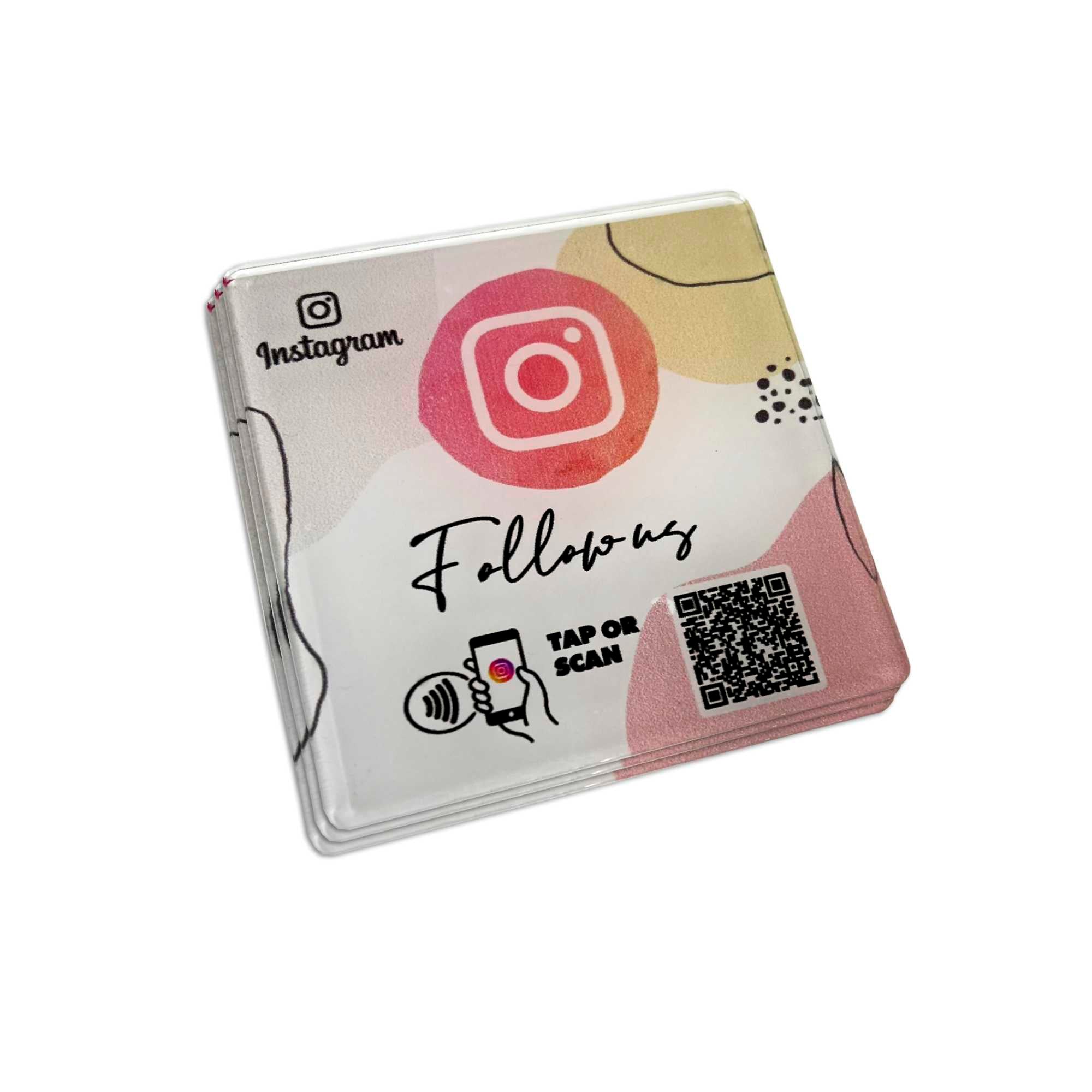 Smart-Tap, Instagram table Coaster με NFC/QR Code χωρίς το λογότυπο σας. Σχέδιο 2. Σετ 3 τεμαχίων