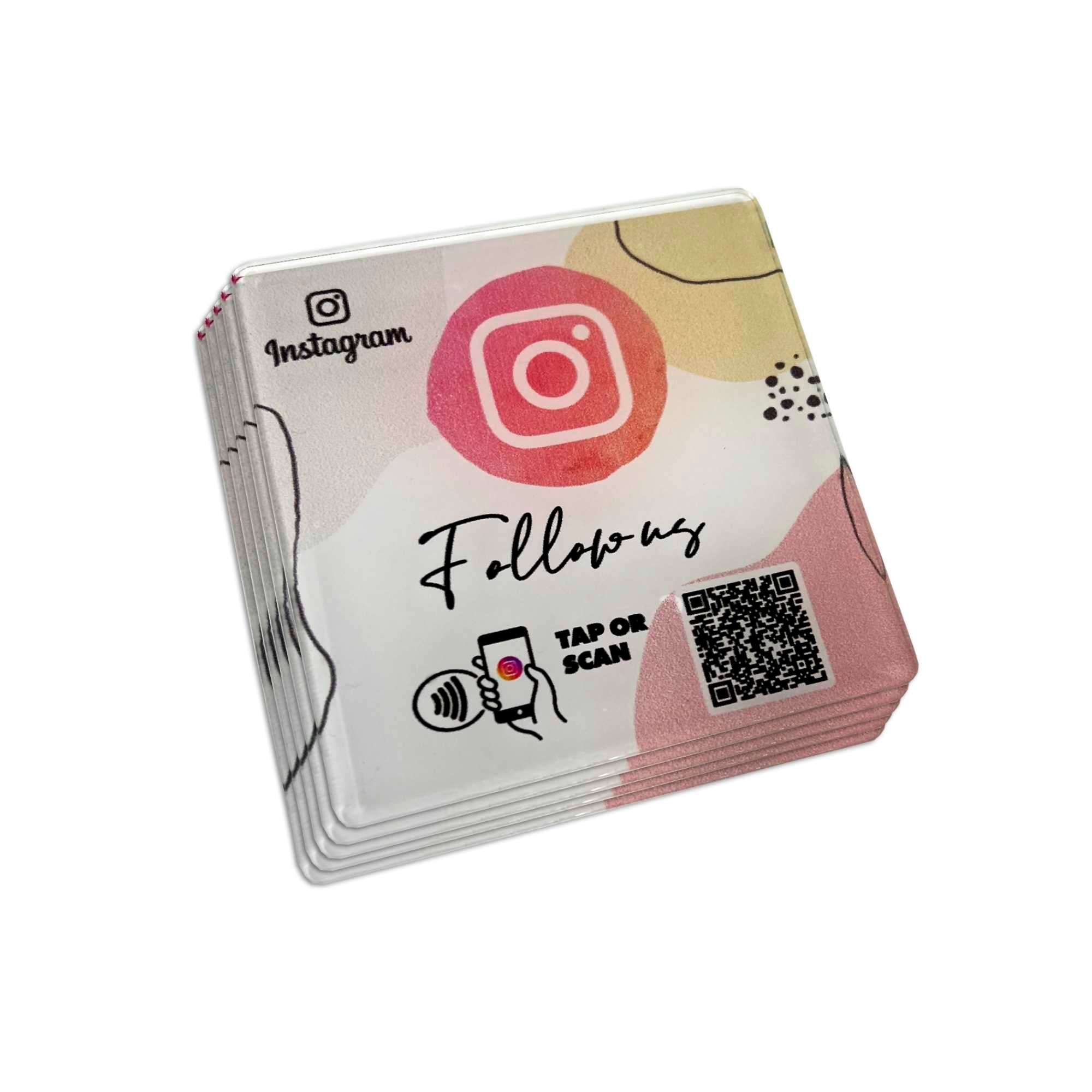 Smart-Tap, Instagram table Coaster με NFC/QR Code χωρίς το λογότυπο σας. Σχέδιο 2. Σετ 5 τεμαχίων