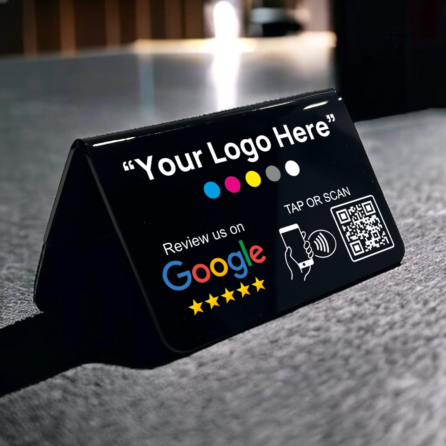 Google Review Table Talker V-Shape με το λογότυπό σας.