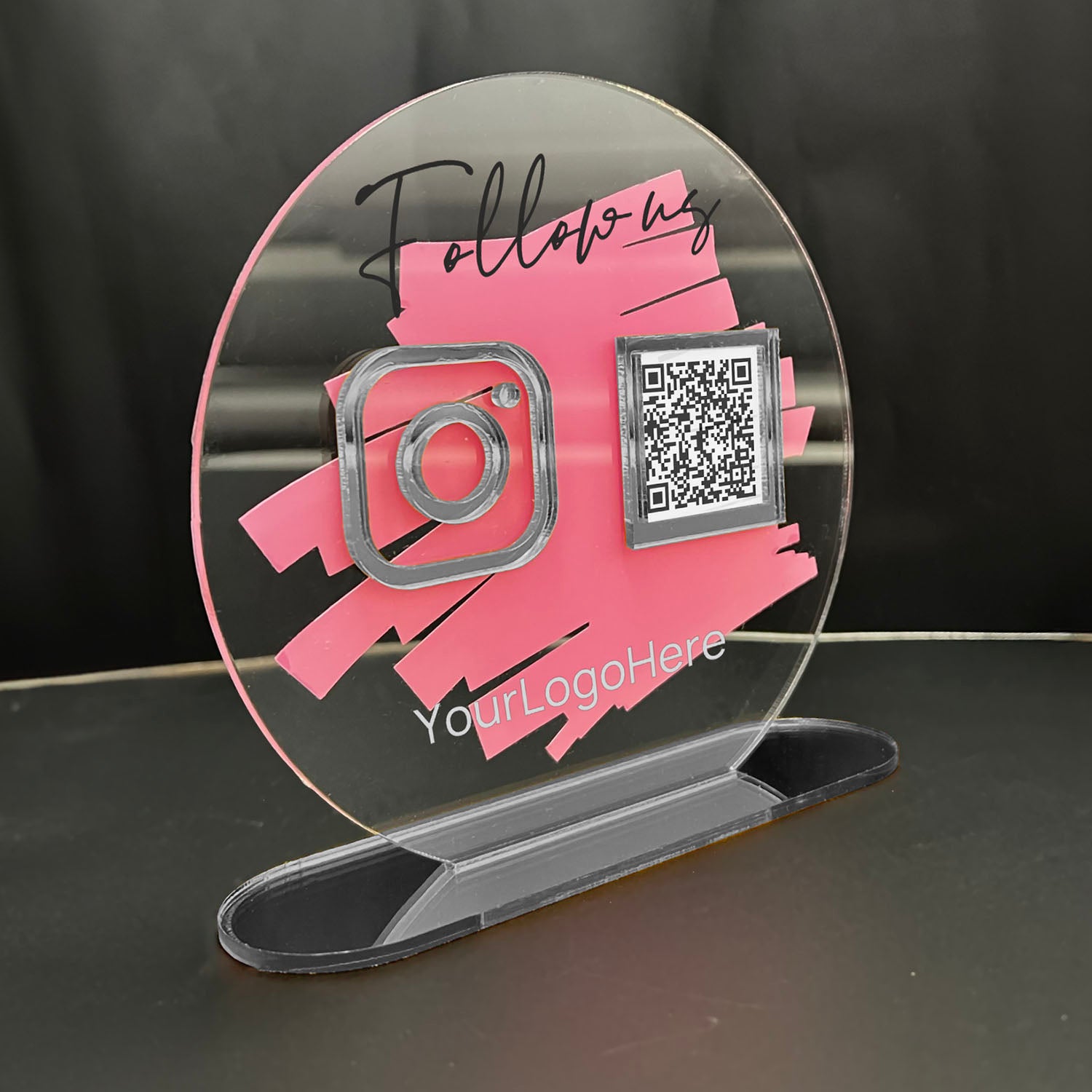 Smart-Tap, Google Review Table Talker με NFC/QR Code, O-Shape με το λογότυπό σας. Διάφανη πλάτη με ασημένια  διακοσμητικά