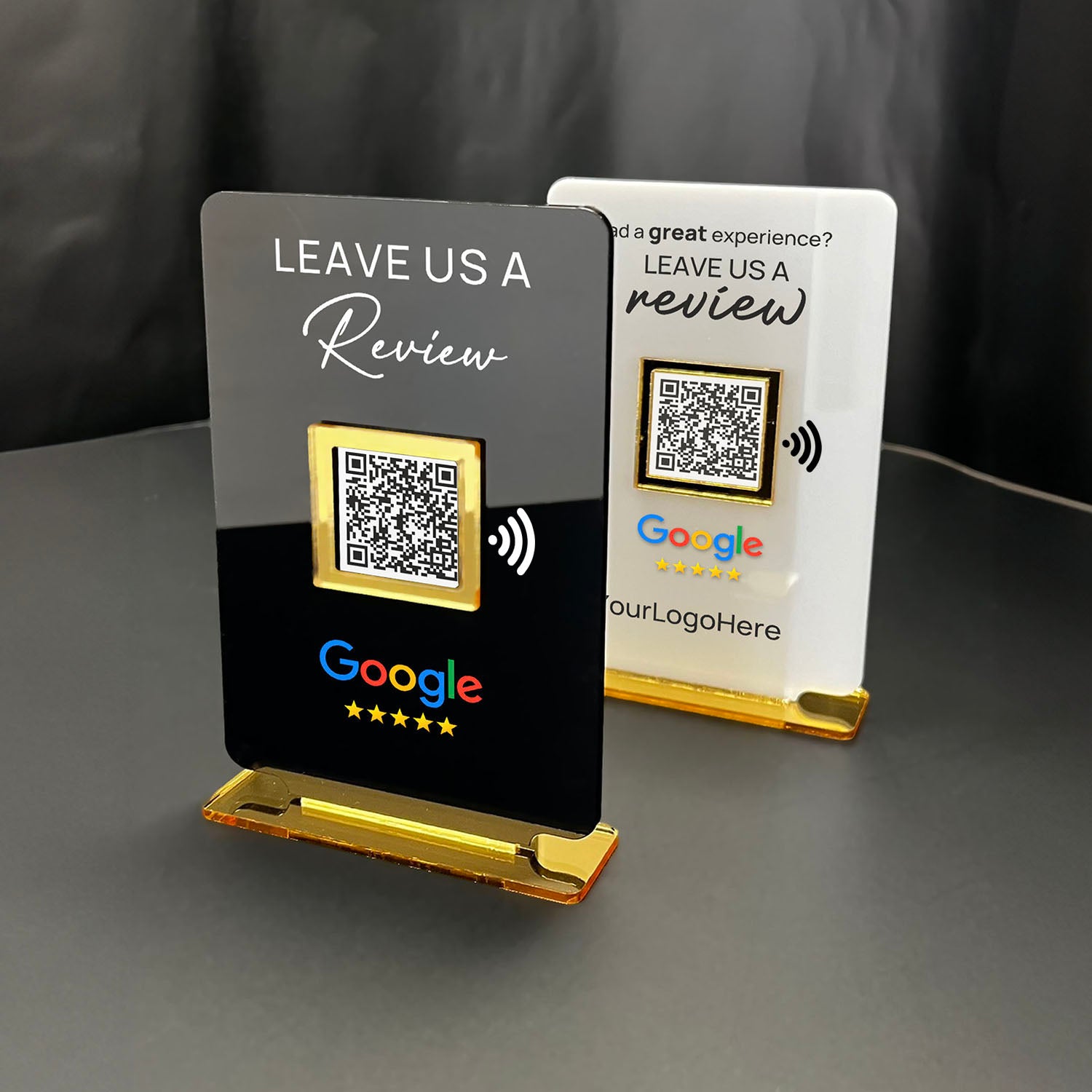 Google Review Table Talker T-Shape Small με το λογότυπό σας.
