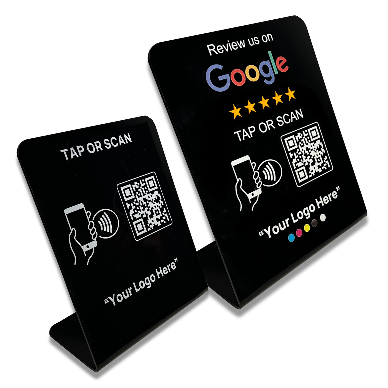 Google Review Table Talker L-Shape Black με το λογότυπό σας.