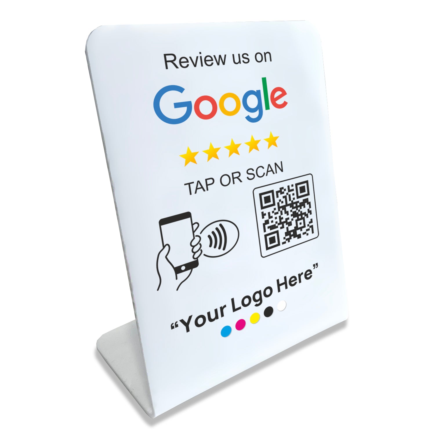 Google Review Table Talker L-Shape White με το λογότυπό σας.