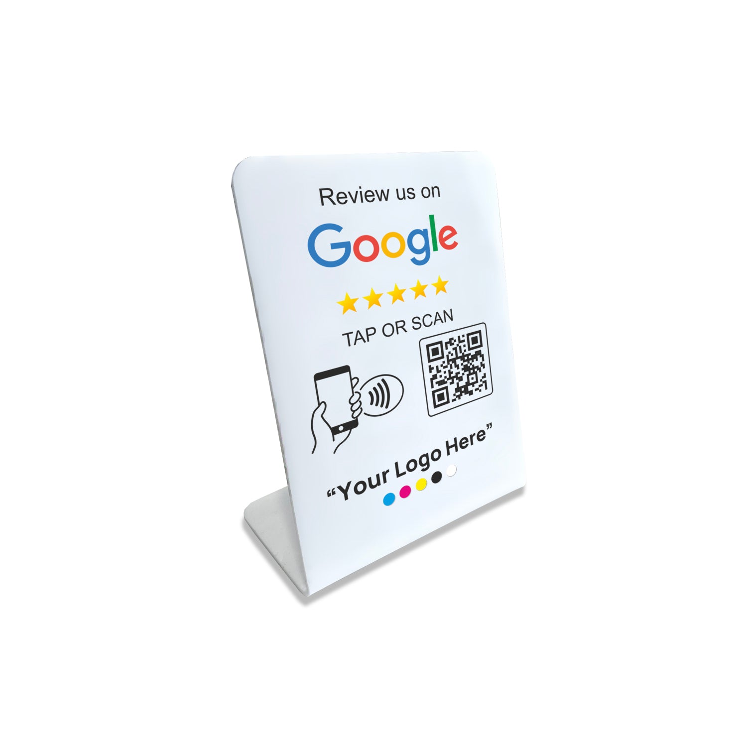 Google Review Table Talker L-Shape White με το λογότυπό σας.