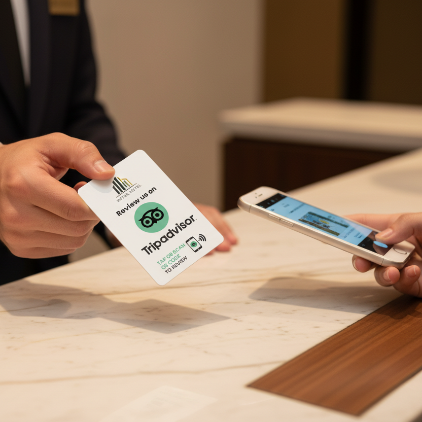 NFC TripAdvisor Review Card PVC-Μαύρη ή Άσπρη με το λογότυπό σας