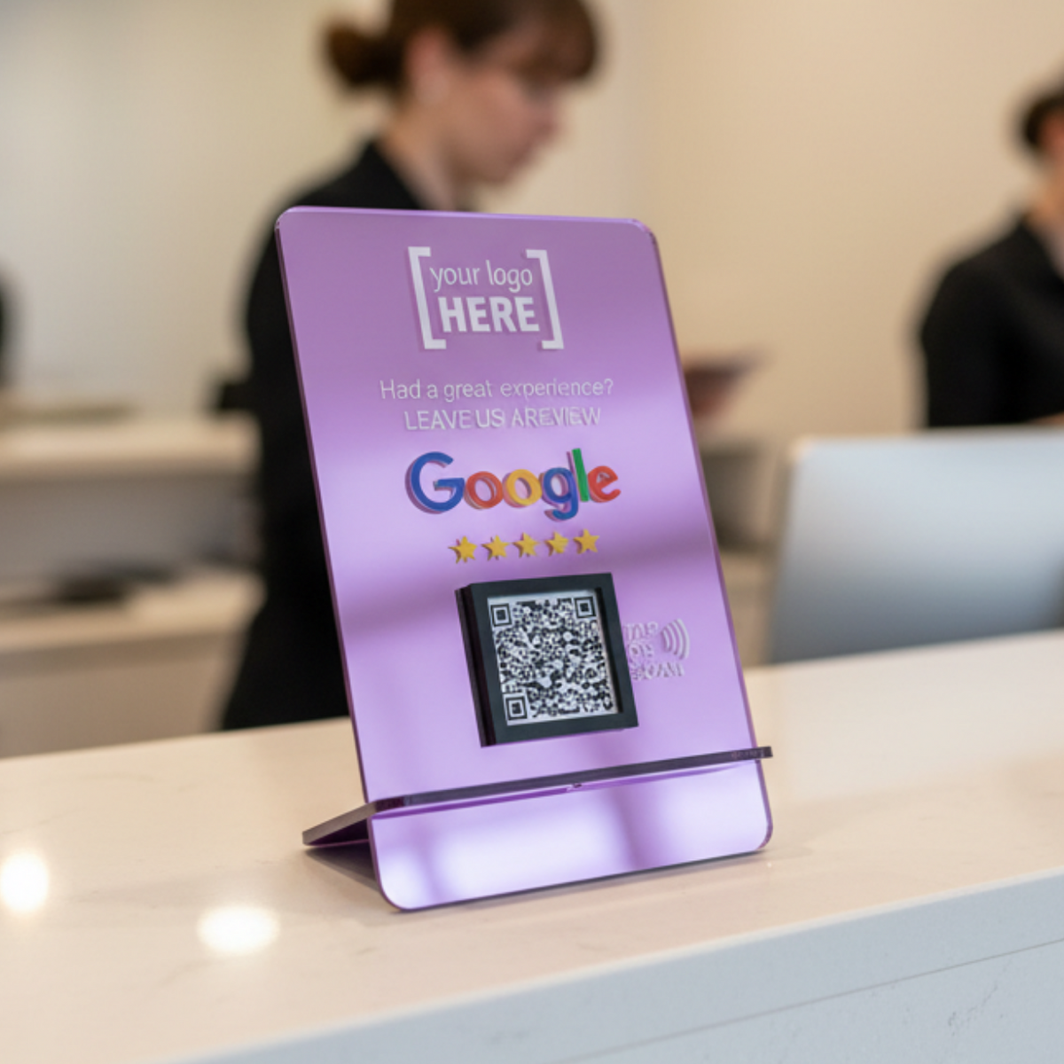 Google Review Table Talker L-Shape Flat Ροζ-Χρυσό / Ροζ-Φούξια Καθρέφτης με το λογότυπό σας
