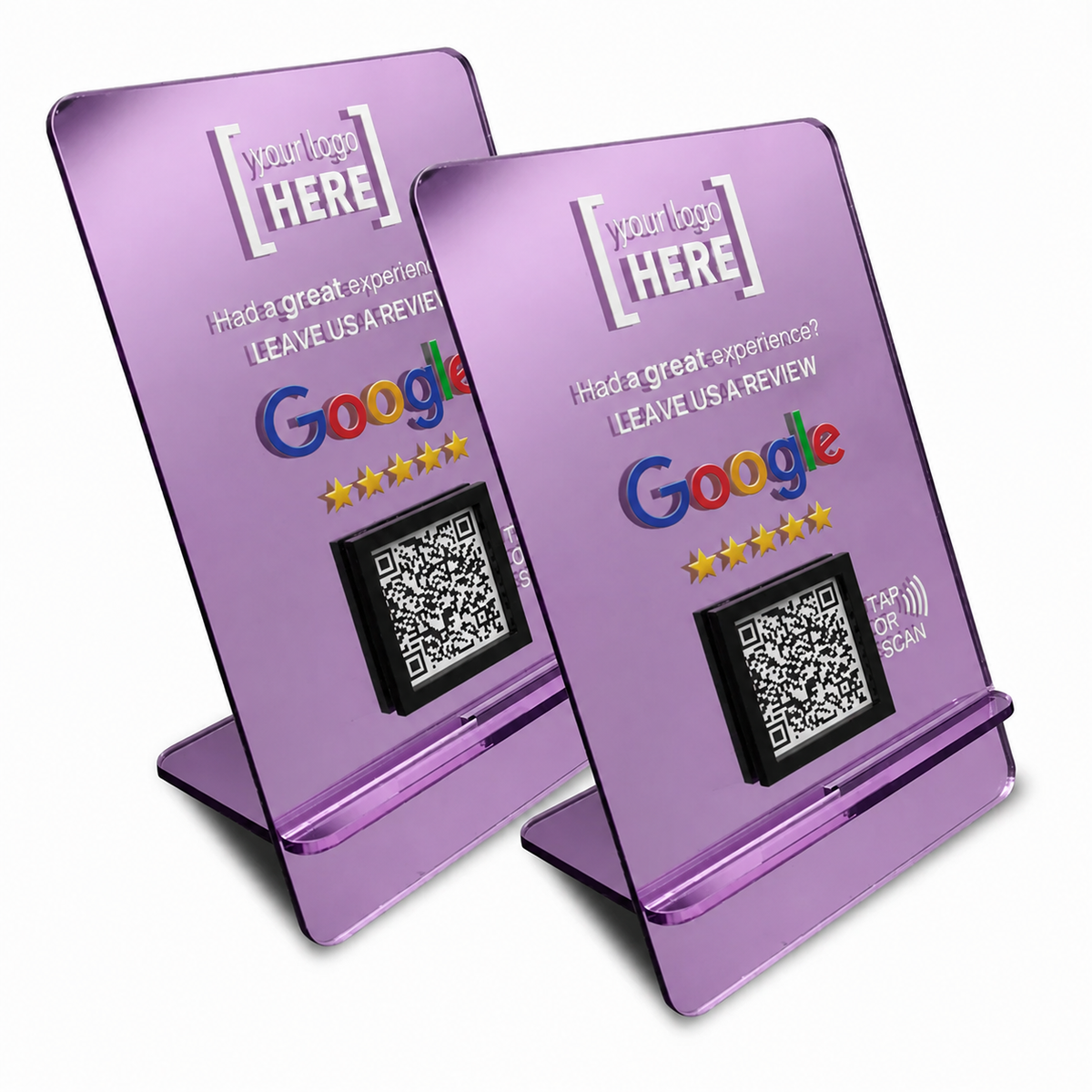 Google Review Table Talker L-Shape Flat Ροζ-Χρυσό / Ροζ-Φούξια Καθρέφτης με το λογότυπό σας