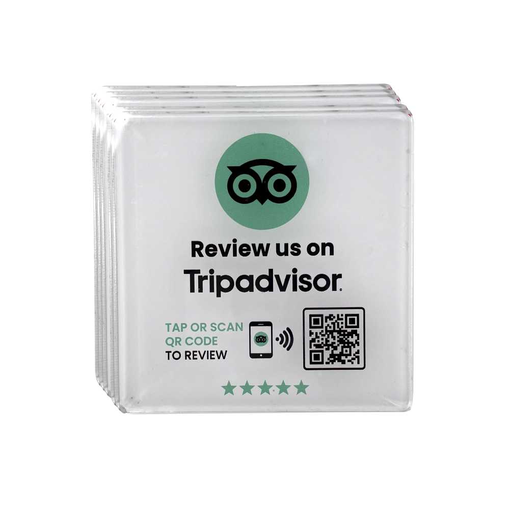 Smart-Tap, Tripadvisor table Coaster με NFC/QR Code, χωρίς το λογότυπο σας. Σχέδιο 2. Σετ 5 τεμαχίων