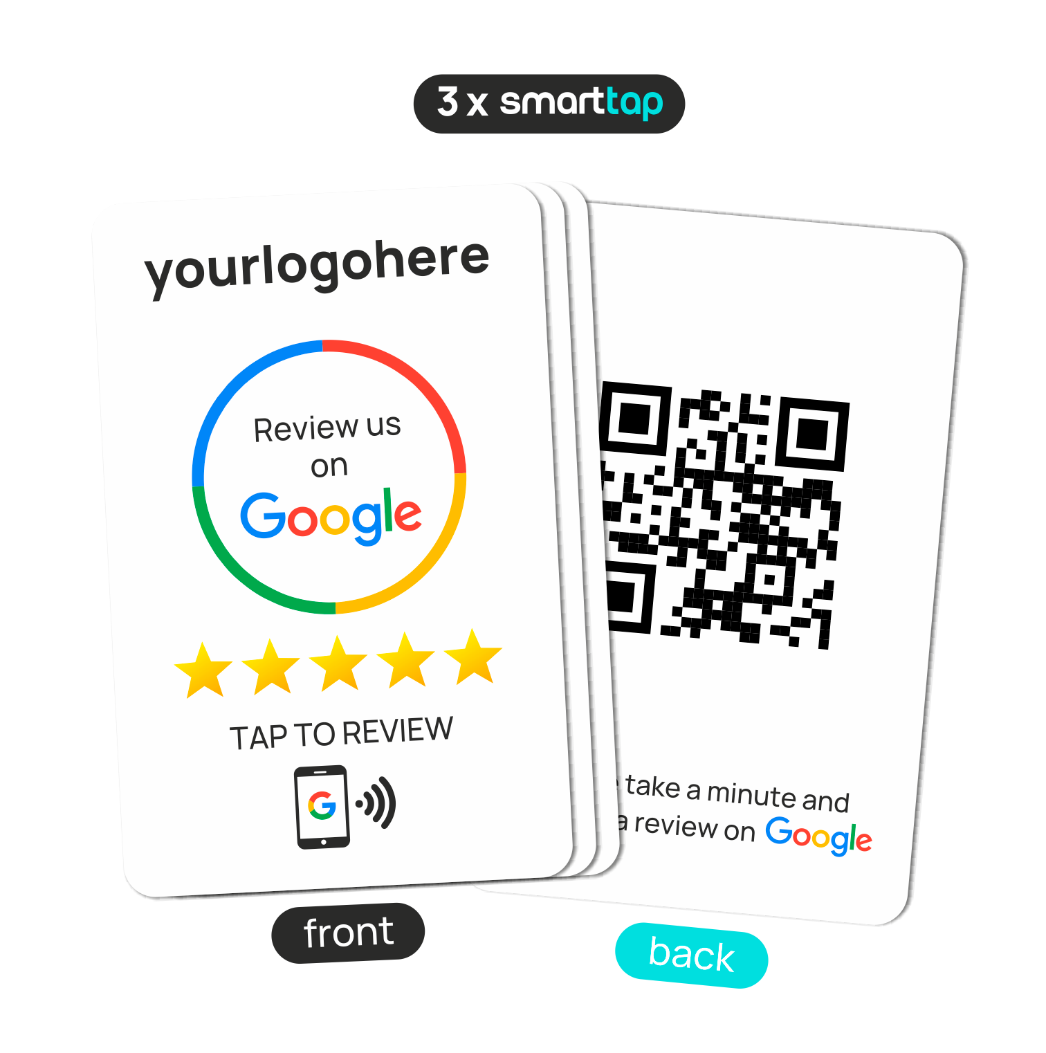 NFC Google Review Card PVC-Λευκή ή Μαύρη με το λογότυπό σας