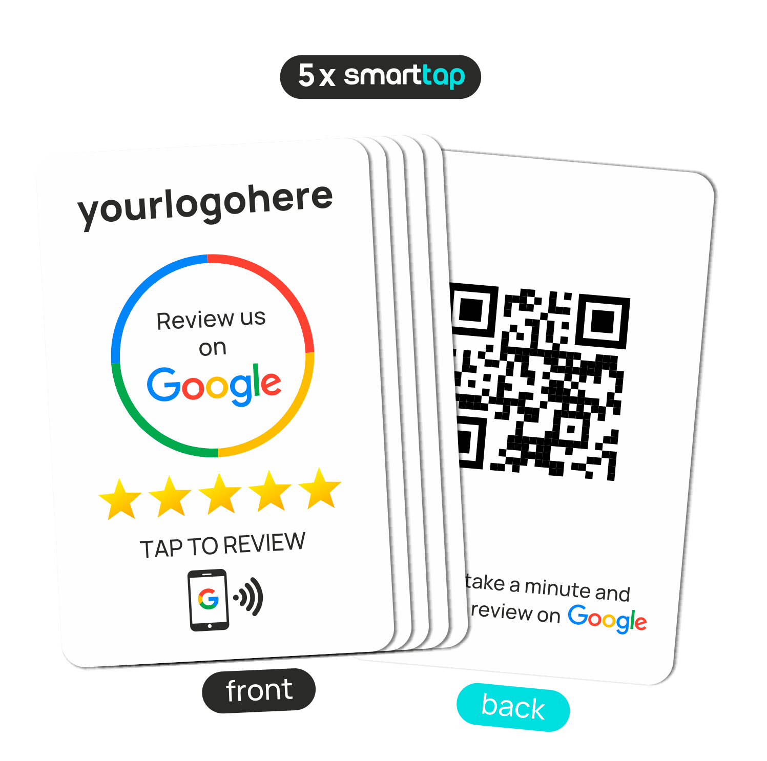 NFC Google Review Card PVC-Λευκή ή Μαύρη με το λογότυπό σας