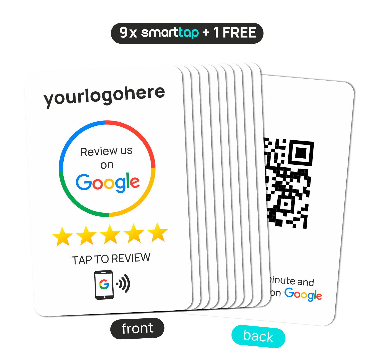 NFC Google Review Card PVC-Λευκή ή Μαύρη με το λογότυπό σας